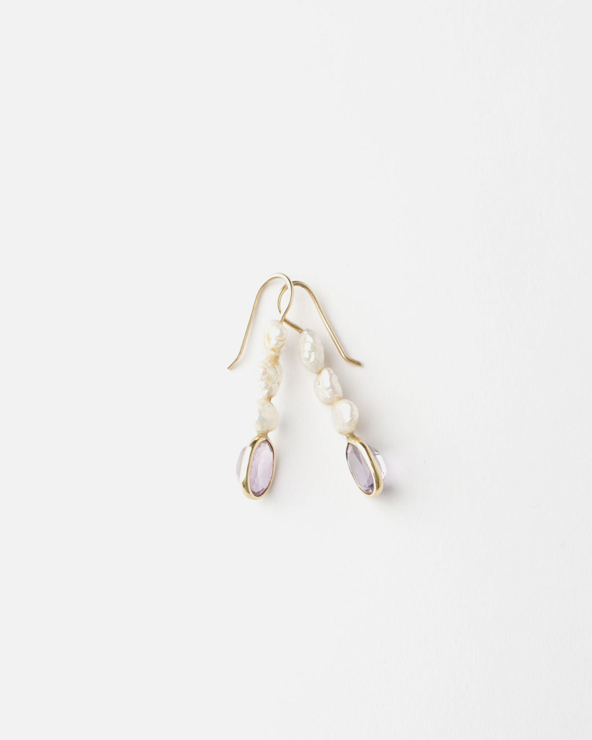 14k Gold Earrings w/ Pearl & Amethyst
