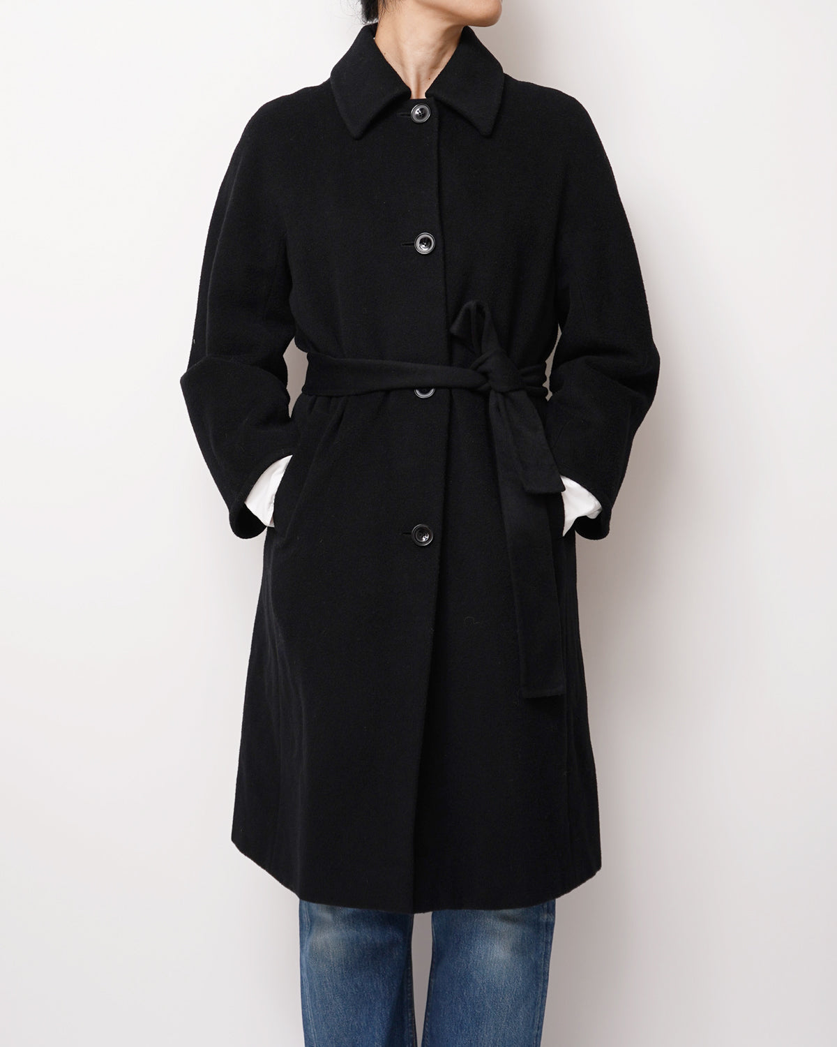 Black Wool Belted Coat