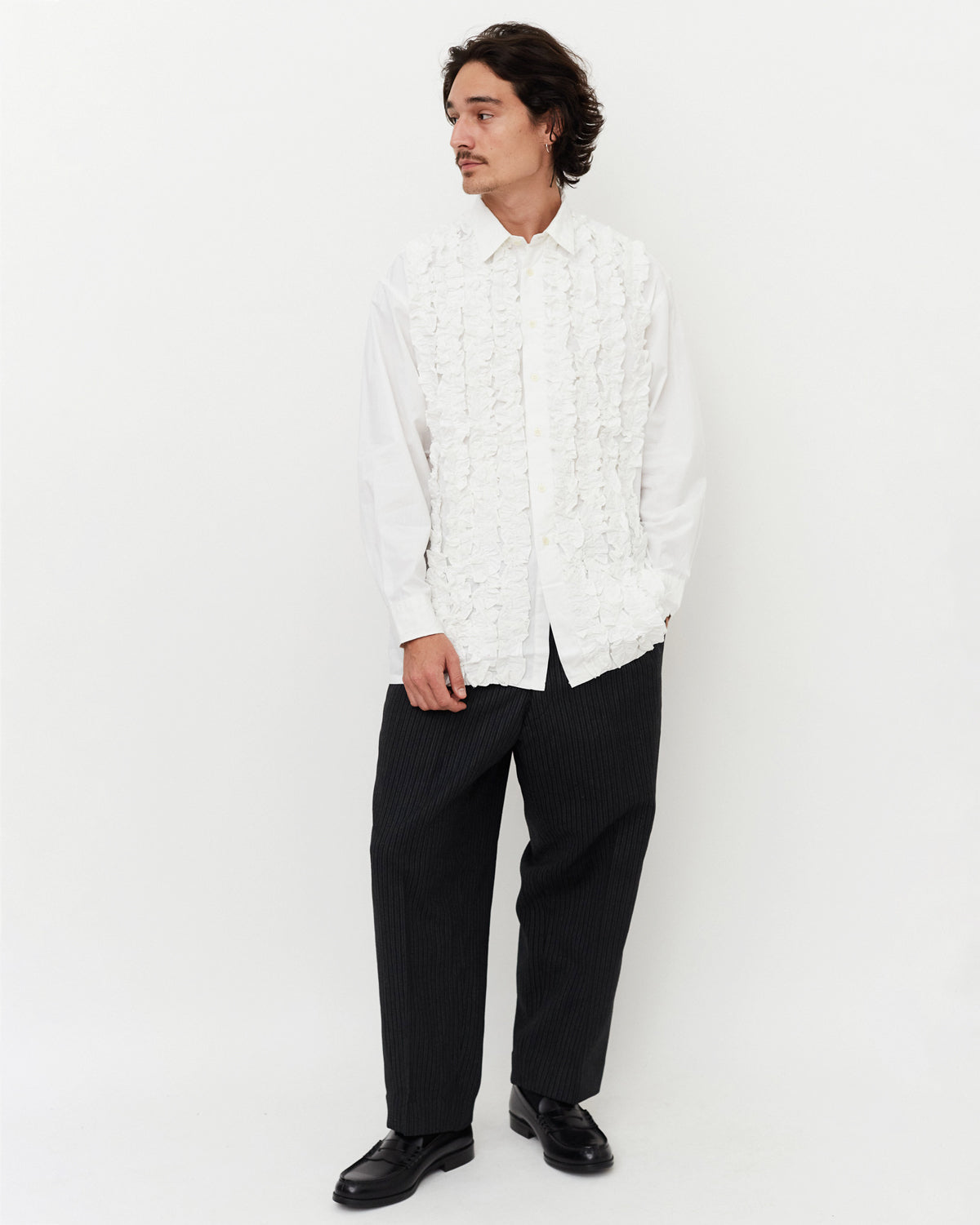 ruffle front dress shirt Dark Navy Gayle Ruffle Shirt in silk