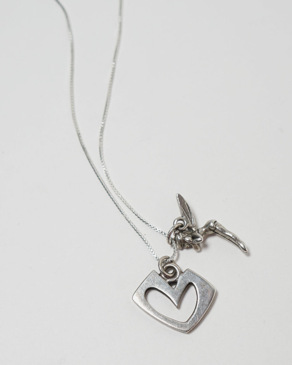 Silver Necklace w/ Tinkerbell & Heart Charm