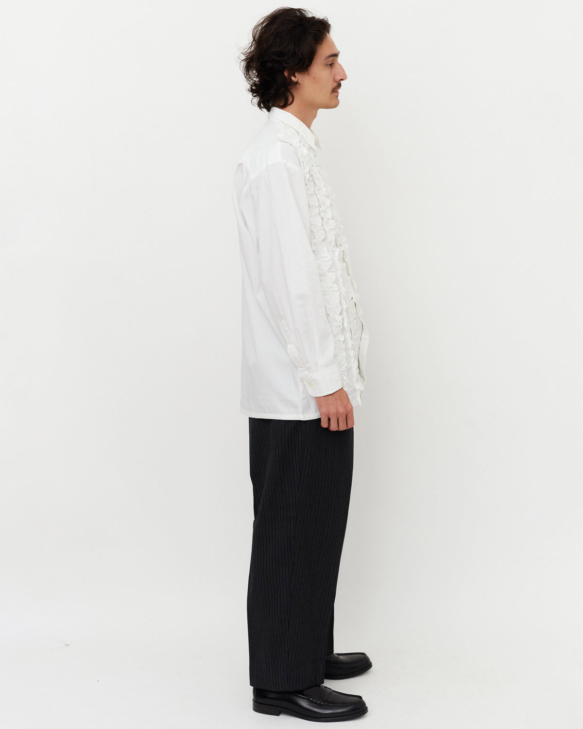 white dress shirt with middle frill design men Ash Mens Ruffle Classic Style XVII century White Ruffle Shirt M