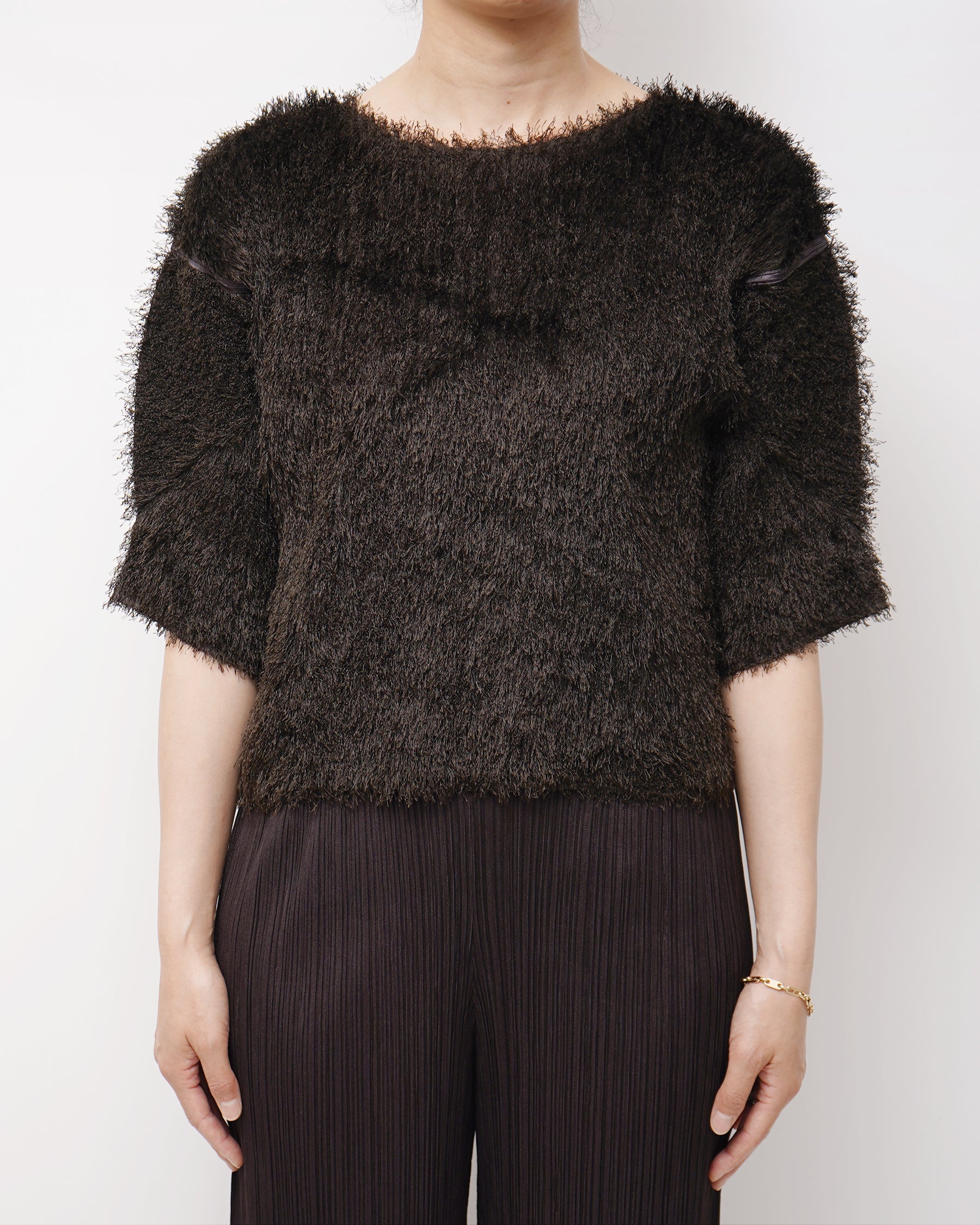 ISSEY MIYAKE Pleats Please S/S Fringed Shirt Made in Japan – Front