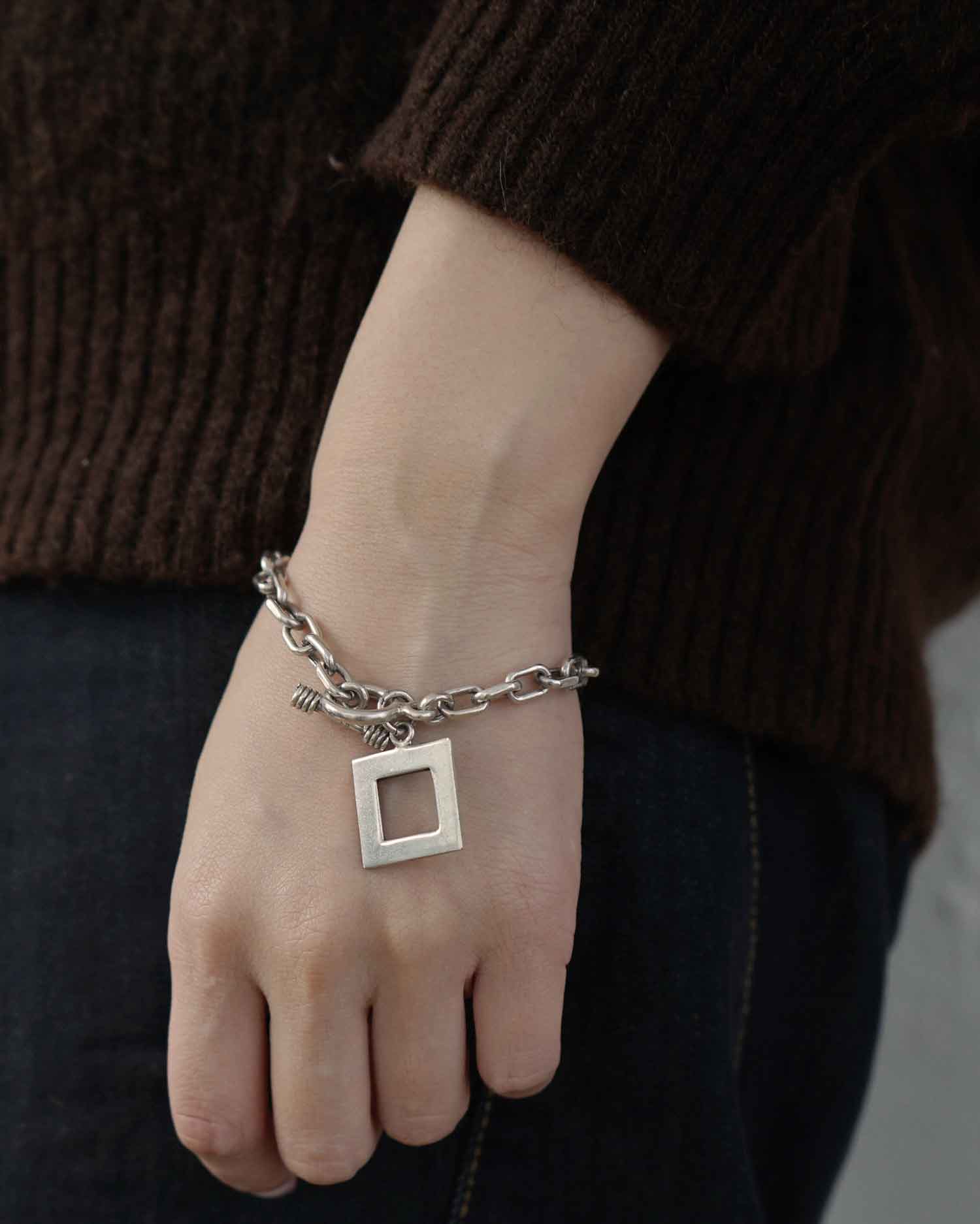 SILVER925 SQUARE CHAIN BRACELET/シルバー/ブレス Silver Chain Bracelet w/ Square Charm – Front General Store