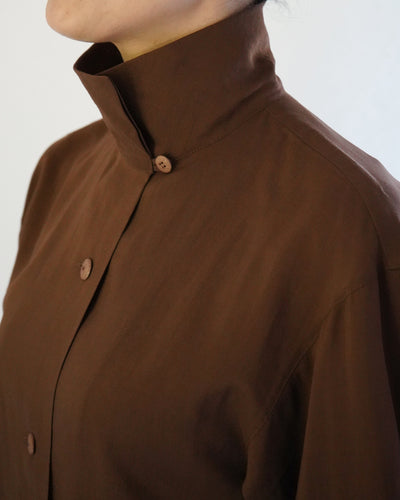 Stand Collar Wool Shirt Brown