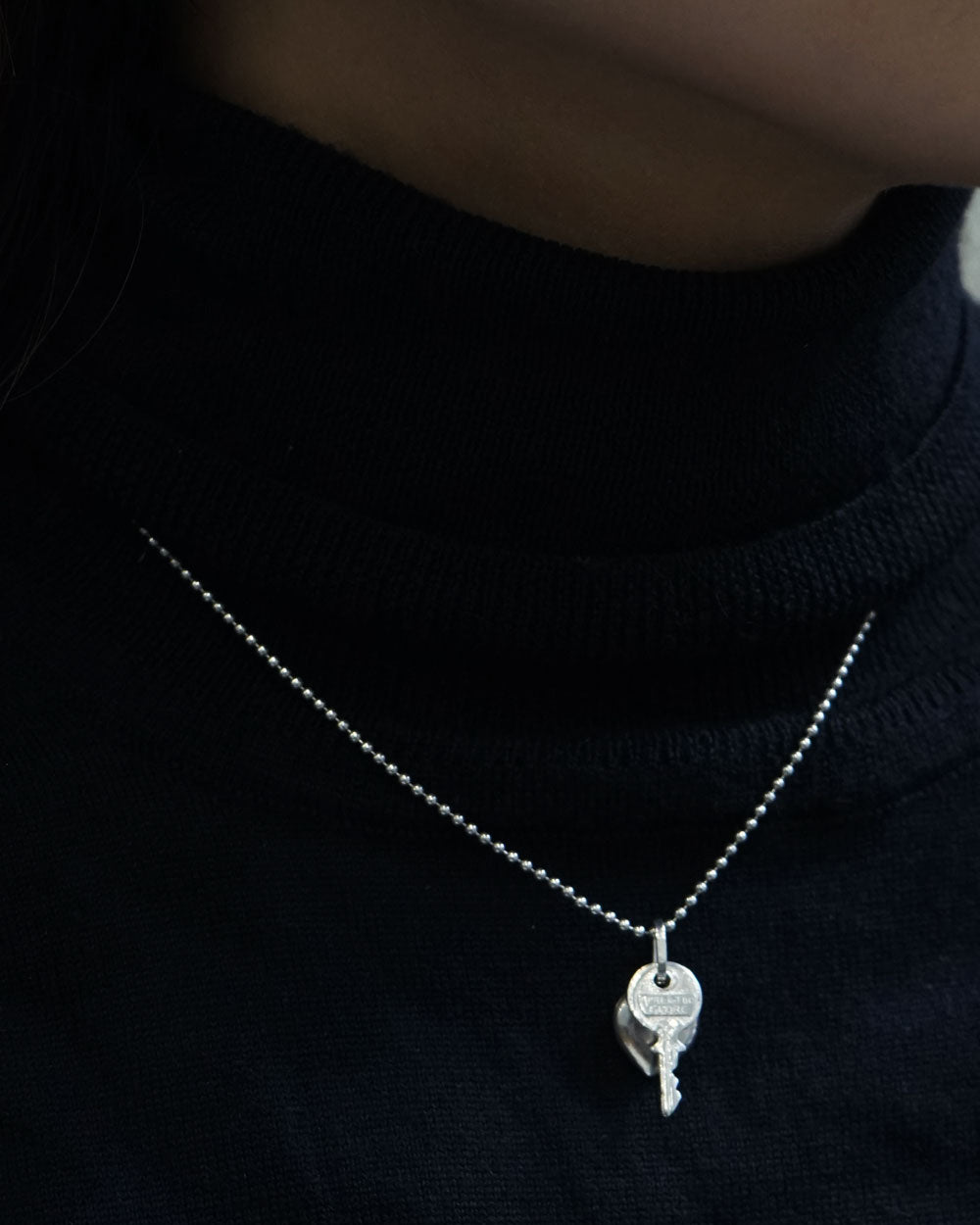 Silver Necklace w/ Heart & Key Charm