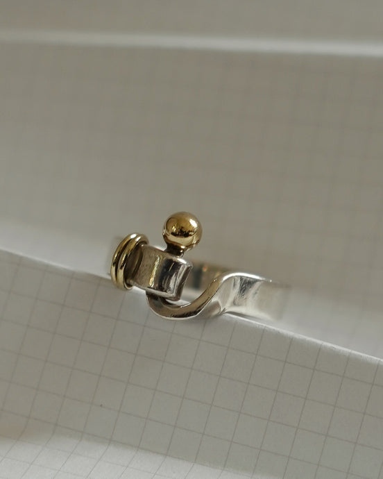 Silver x 18K Hook & Eye Ring