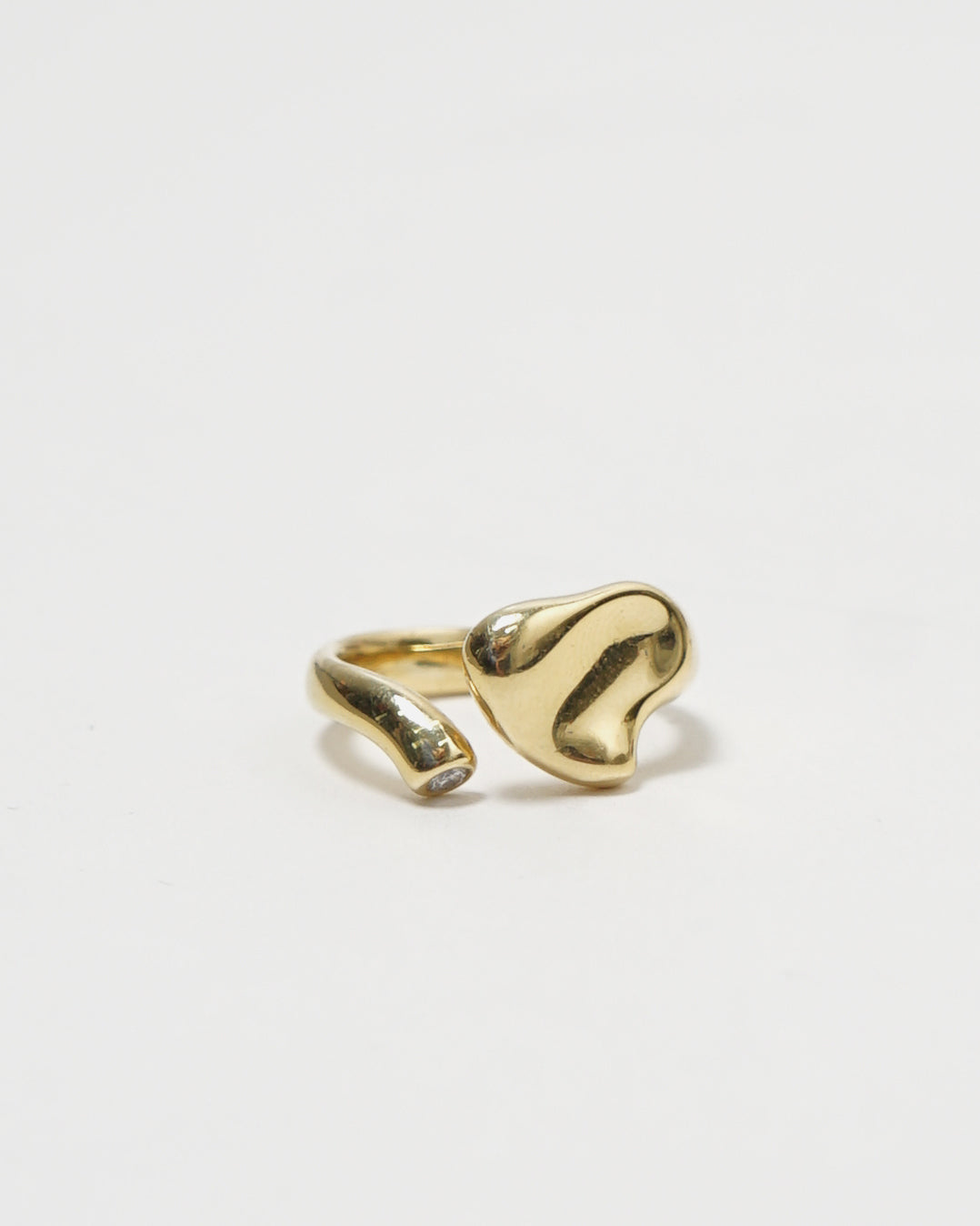 18k Gold Elsa Peretti Full Heart Big Ring w/ 0.05ct Diamond / size: 5