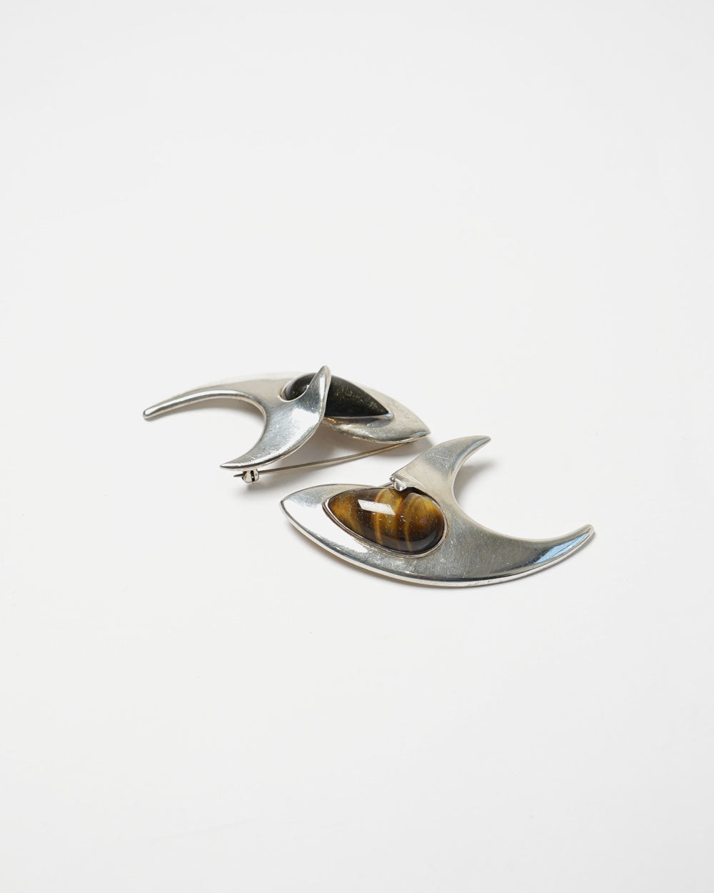 Silver Brooch / Pin w/ Tiger Eye