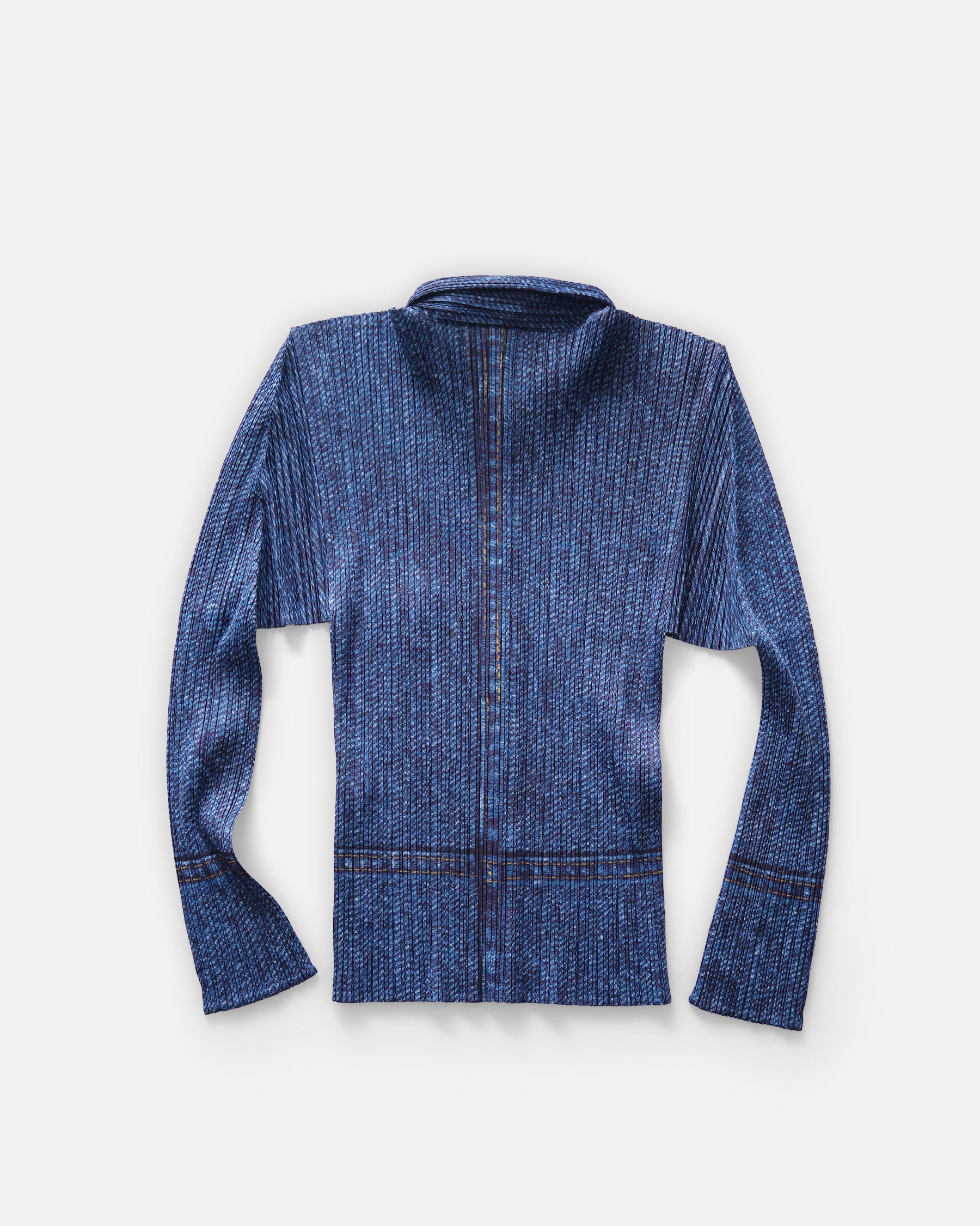 Issey Miyake Pleats Please Denim Printed S/S Shirt Rare Made in