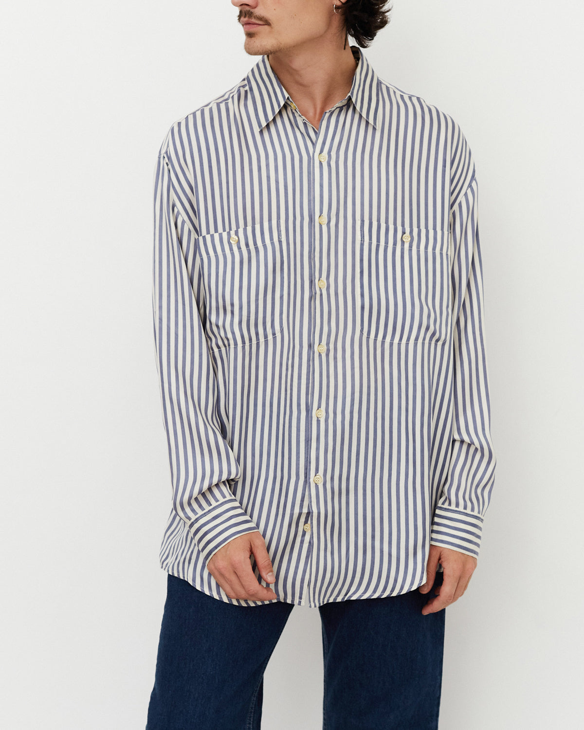 Stripe Silk Shirt / Blue