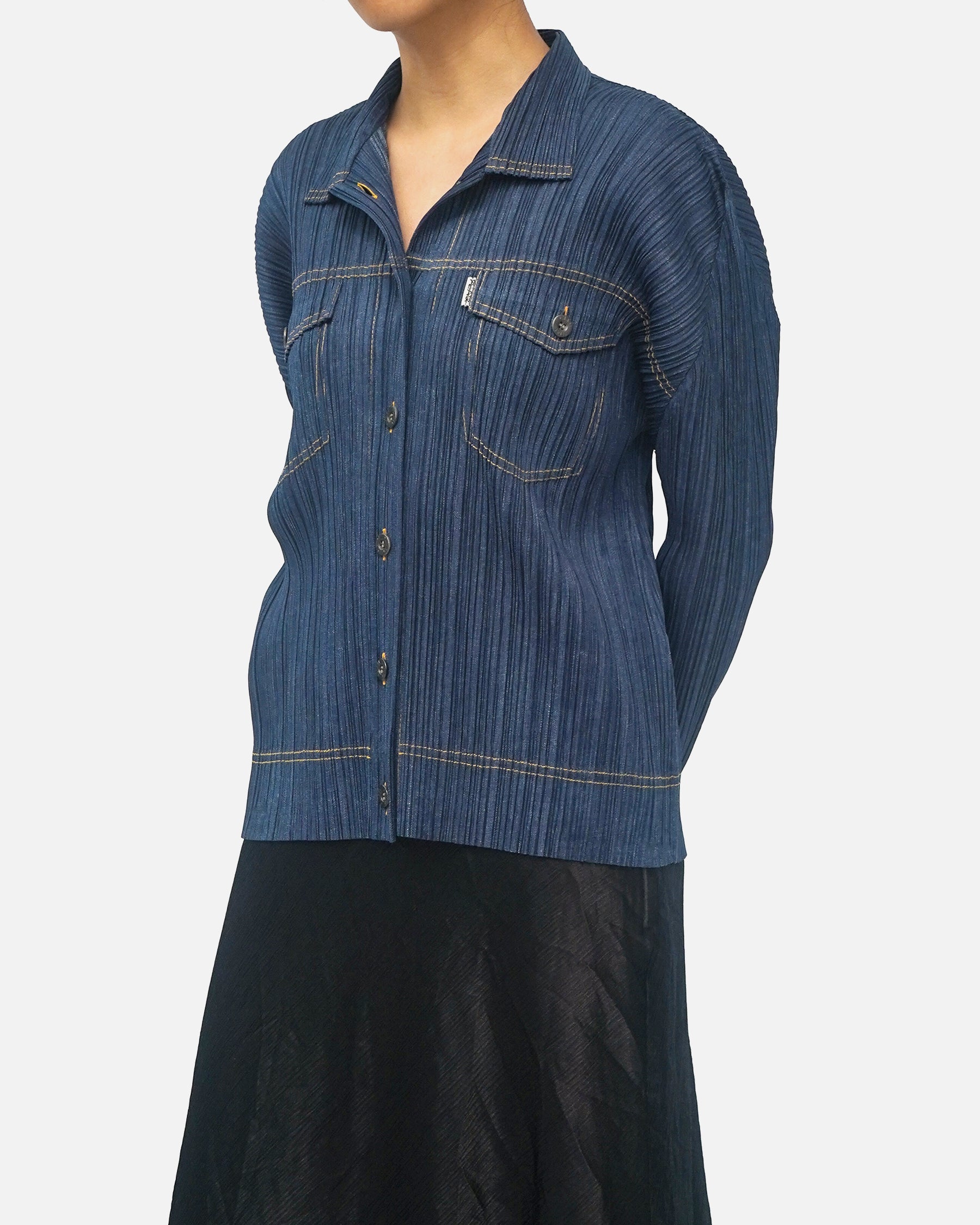 Issey Miyake Pleats Please Denim Print Pleated Jacket Rare Made in