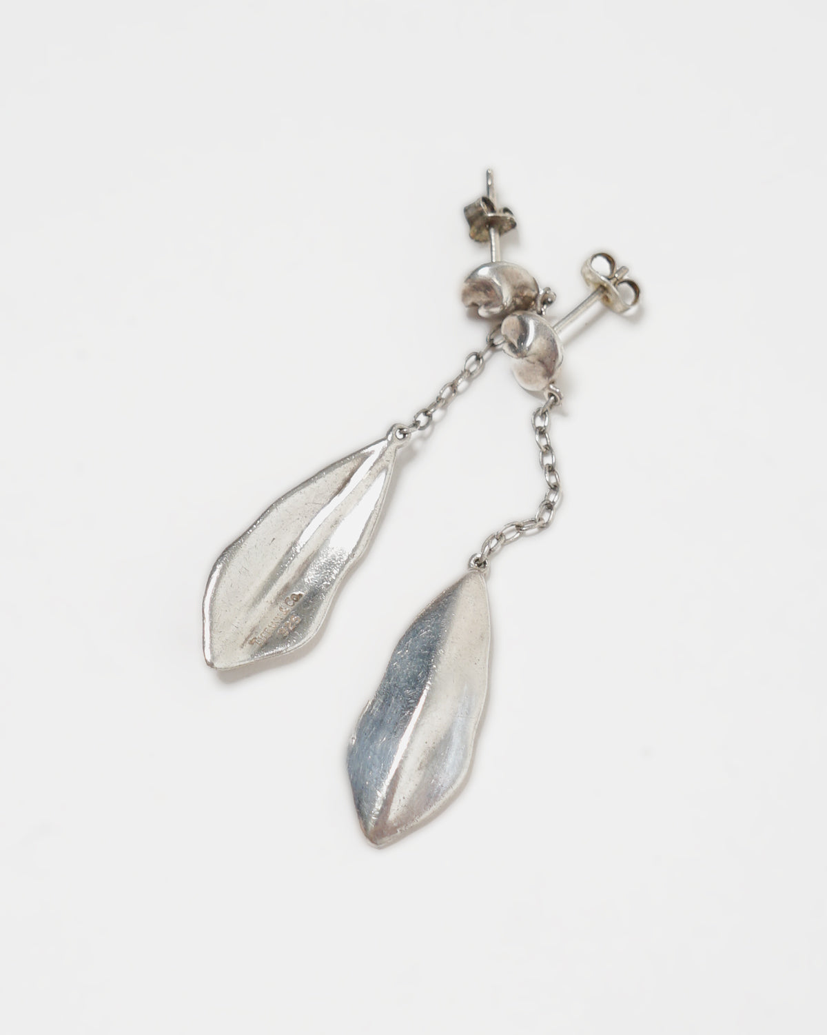 Vintage Tiffany & Co Silver Nature Leaf Dangle Drop Earrings