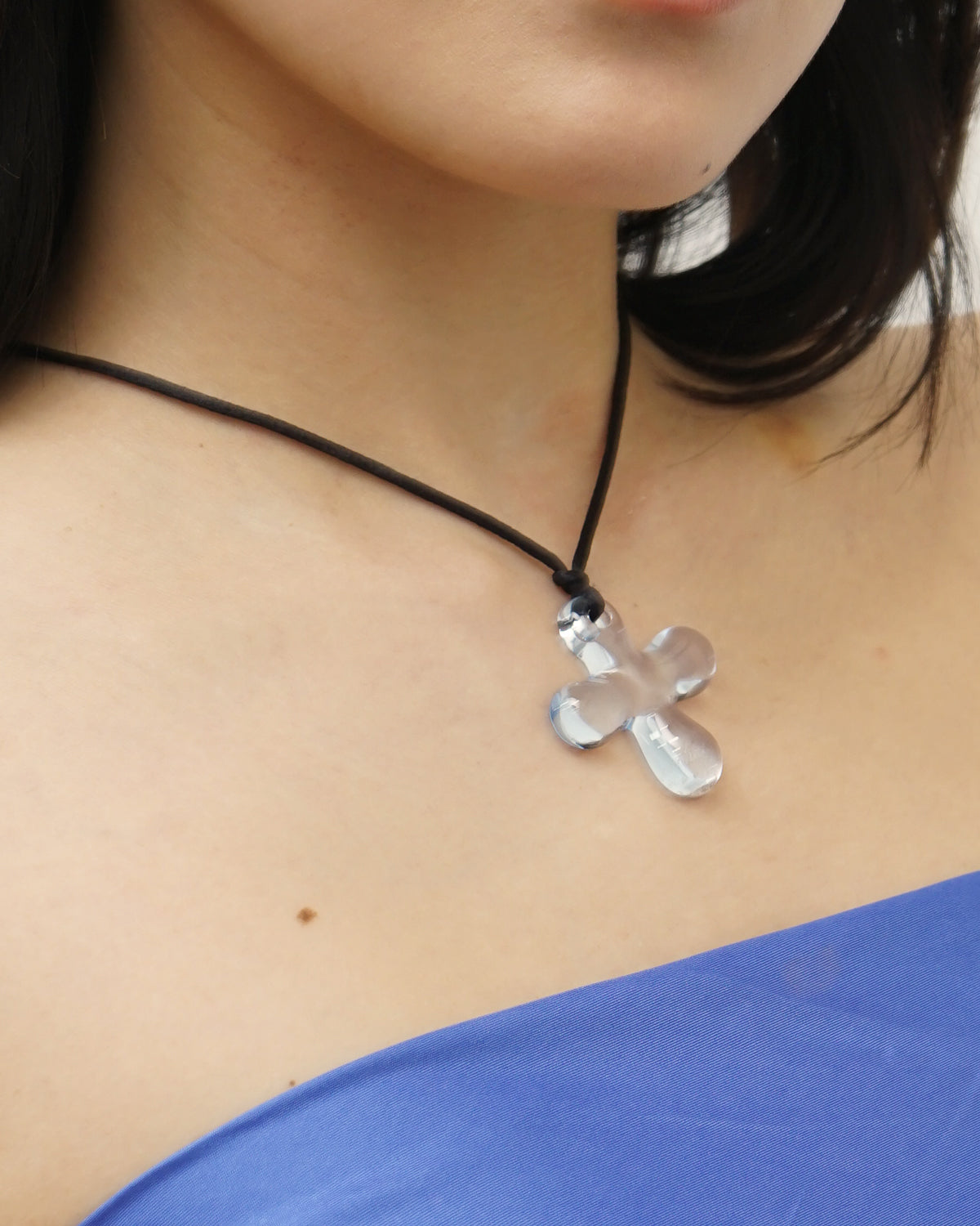 Crystal Light Blue Cross Shape Pendant Necklace