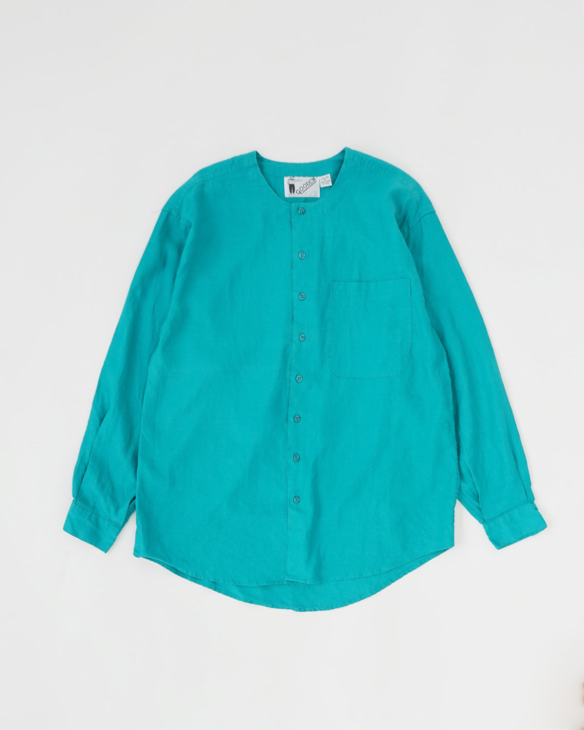 Washed Linen Collarless L/S Shirt / Turquoise