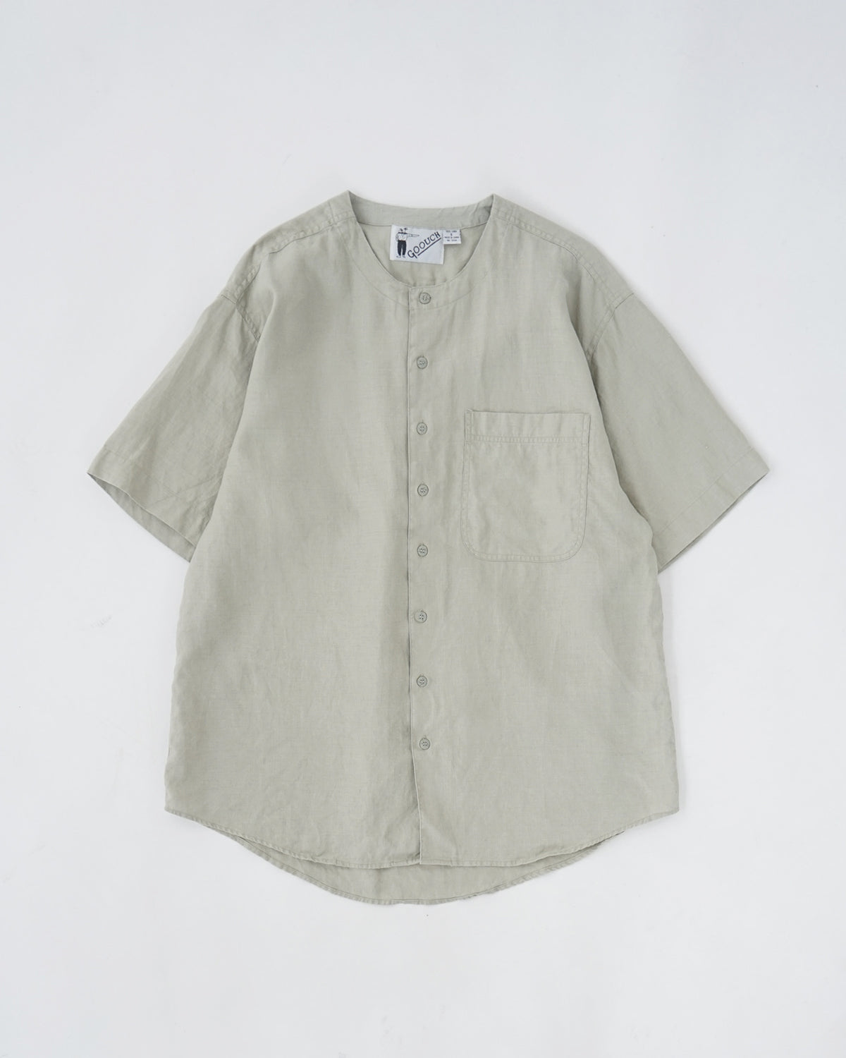 Washed Linen Collarless S/S Shirt / Pale Green