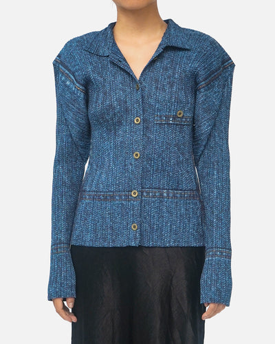 Issey Miyake Pleats Please Denim Print Pleated Shirt Rare Made in