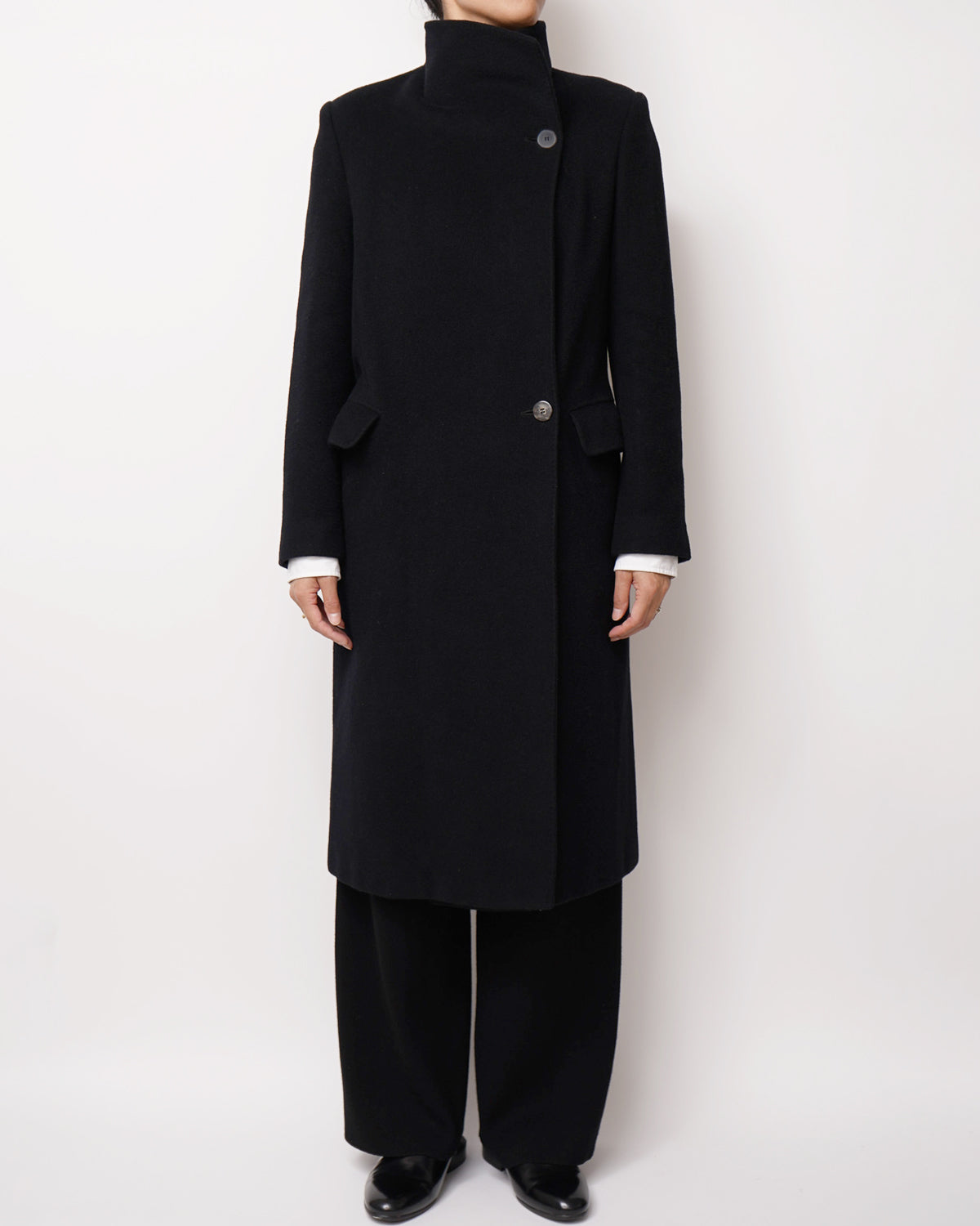 Black Wool/ Cashmere Stand Collar Coat
