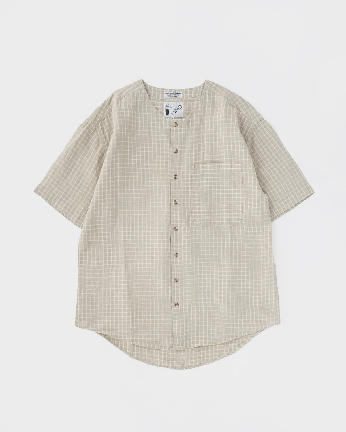 Linen Collarless S/S Shirt / Checked