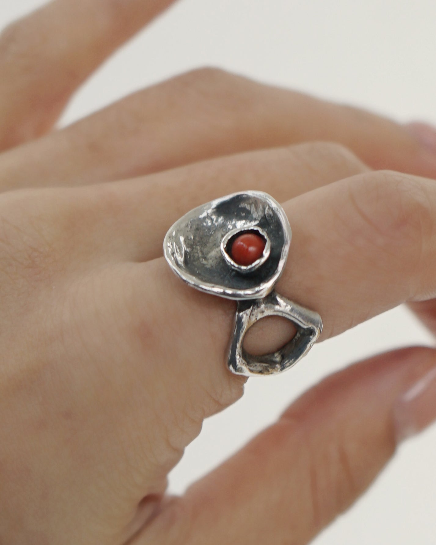 Silver Ring w/ Coral