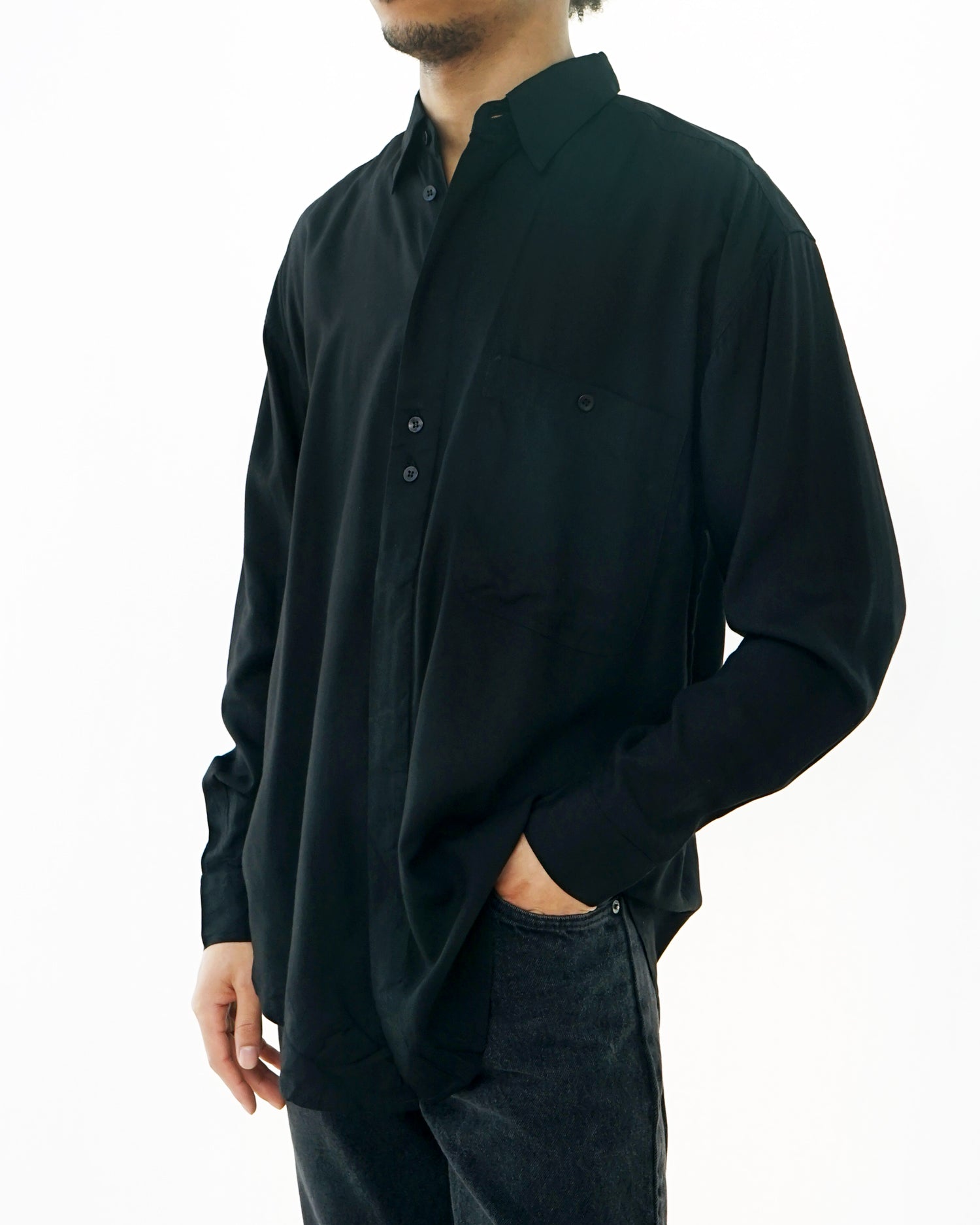 Front Fly Rayon Shirt / Black XL (Regular)