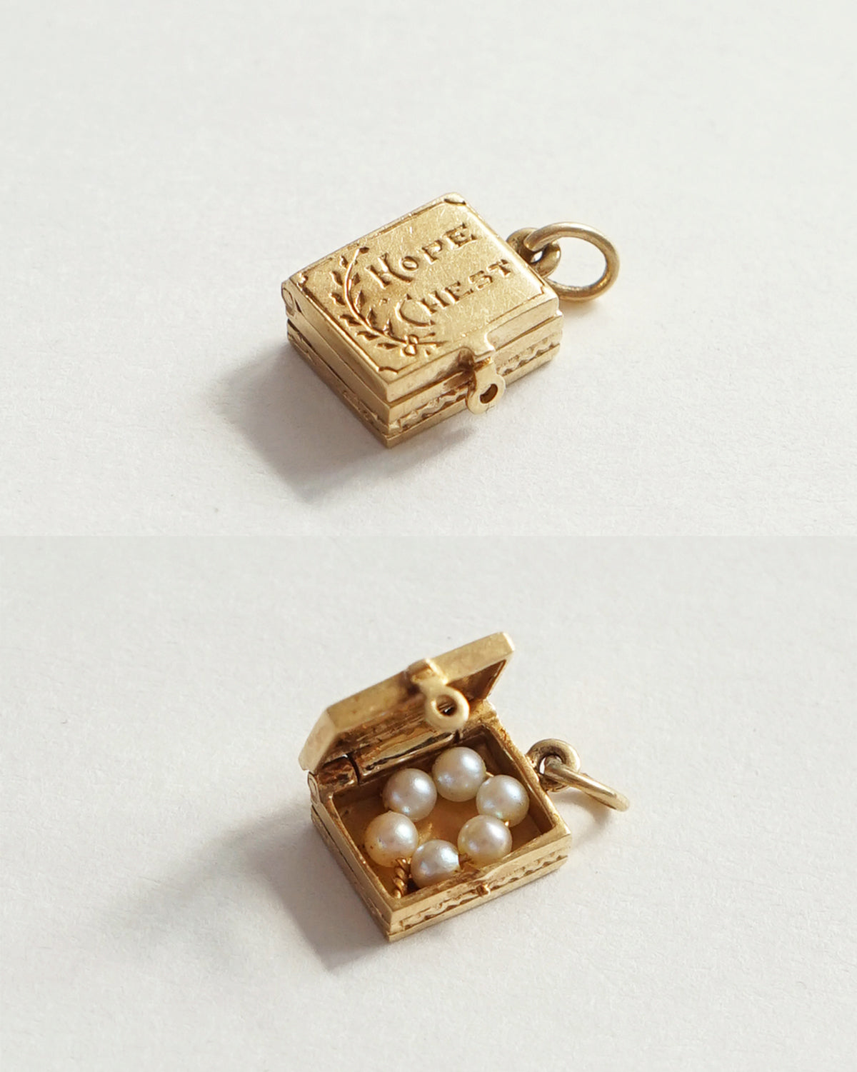 14k Gold Hope Chest Charm w/ Pearl