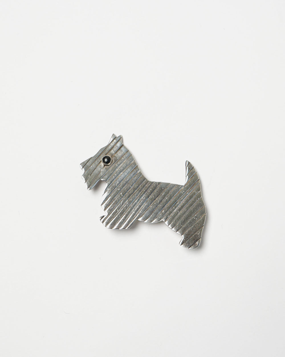 Silver Dog Brooch / Pin w/ Onyx
