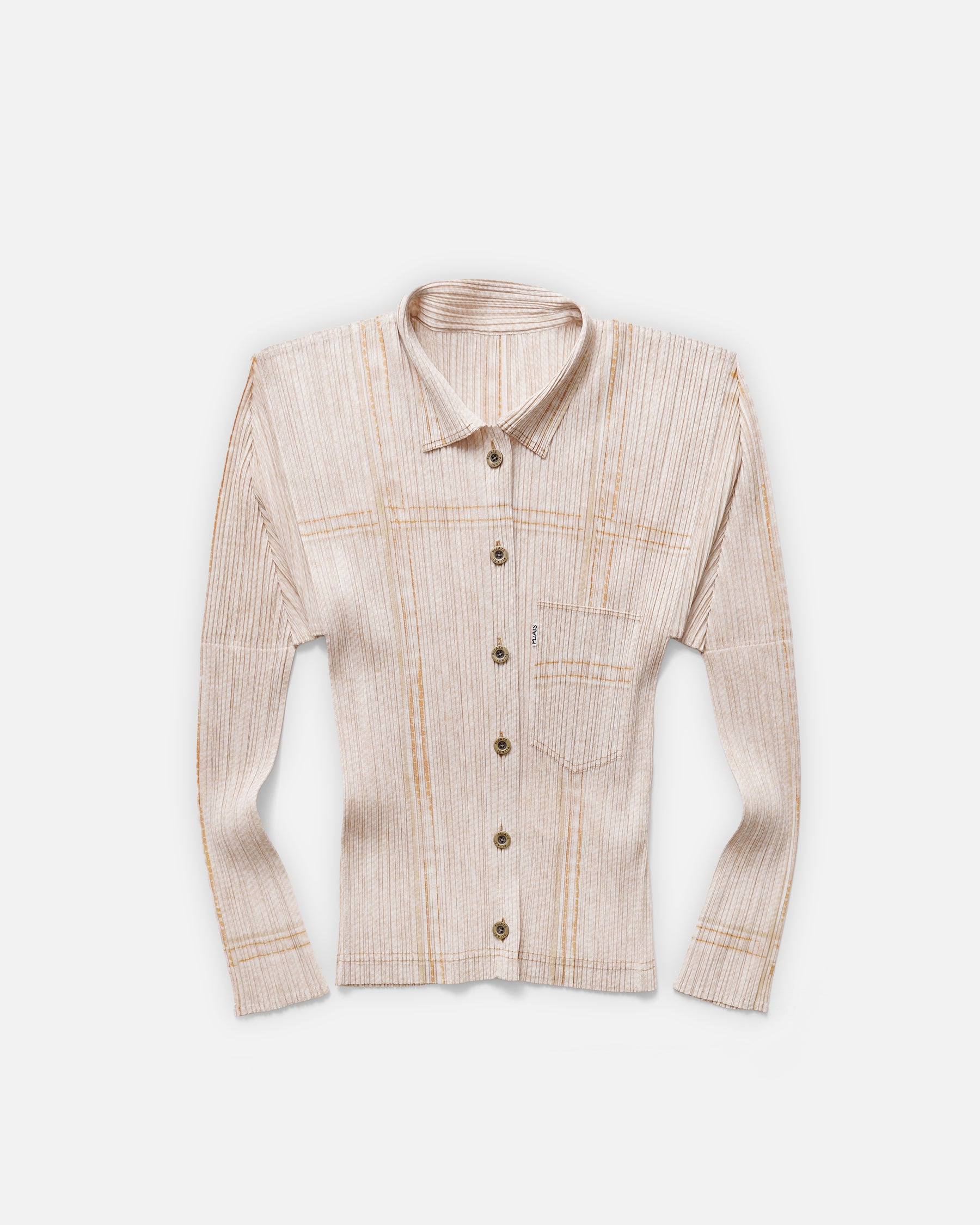 Issey Miyake Pleats Please Pleated Shirt Denim Print Made in Japan