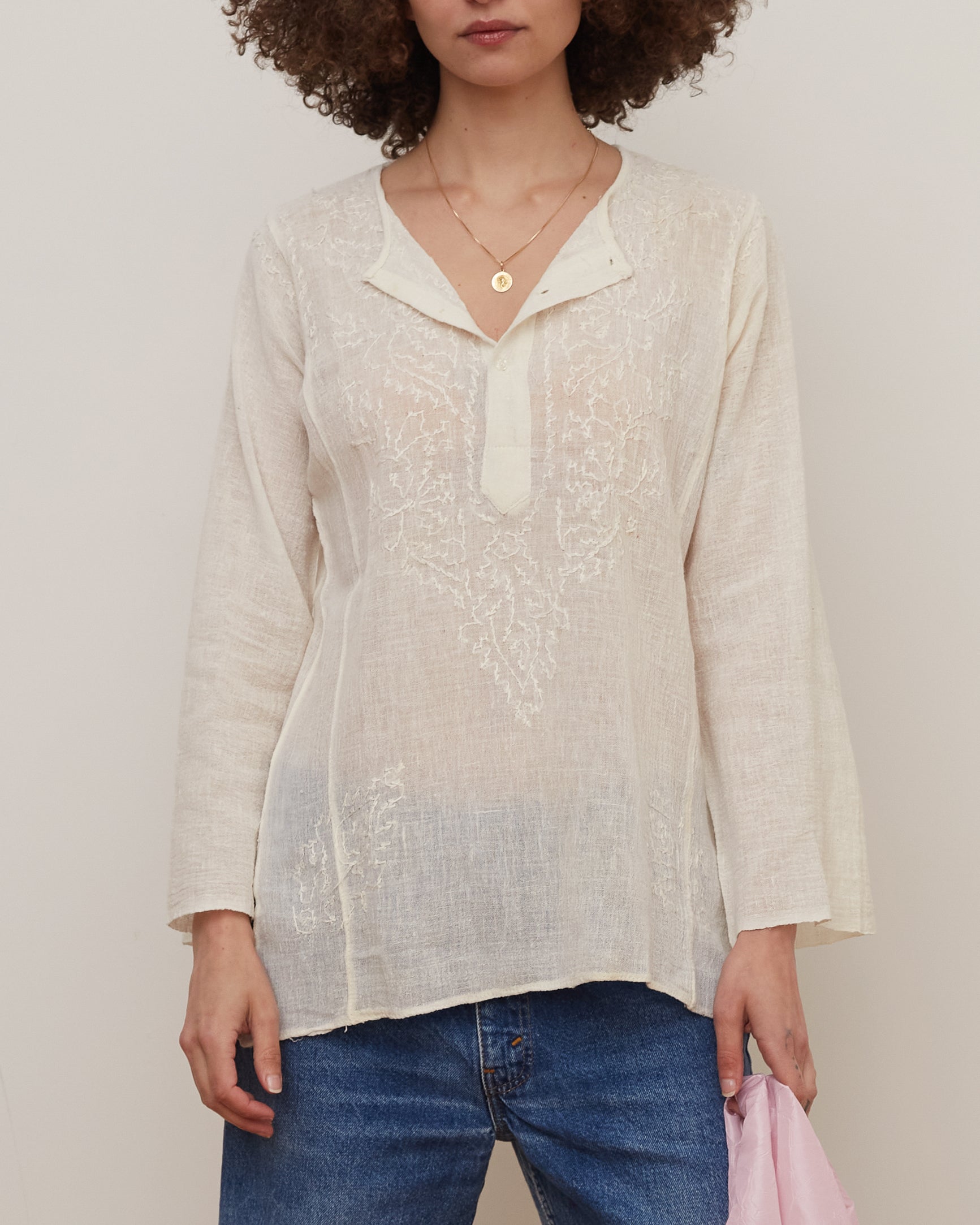 【値下げしました】Cotton Gauze Tunic BEIGE Indian Gauze Tunic L/S – Front General Store