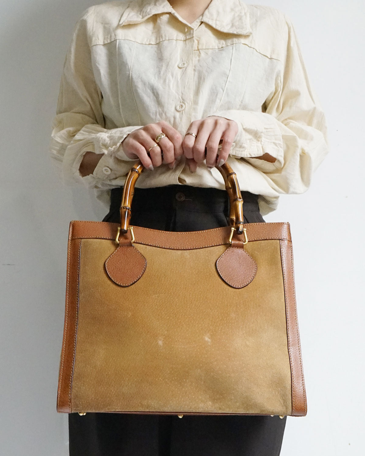 Leather Trim Suede Bag w/ Bamboo Handle – Front General Store