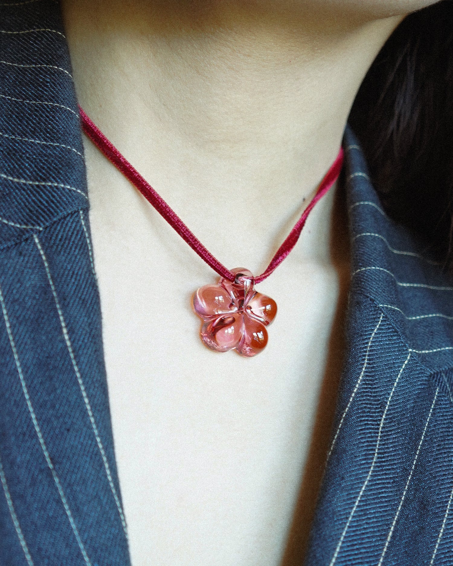 Crystal Glass Red Flower Necklace – Front General Store
