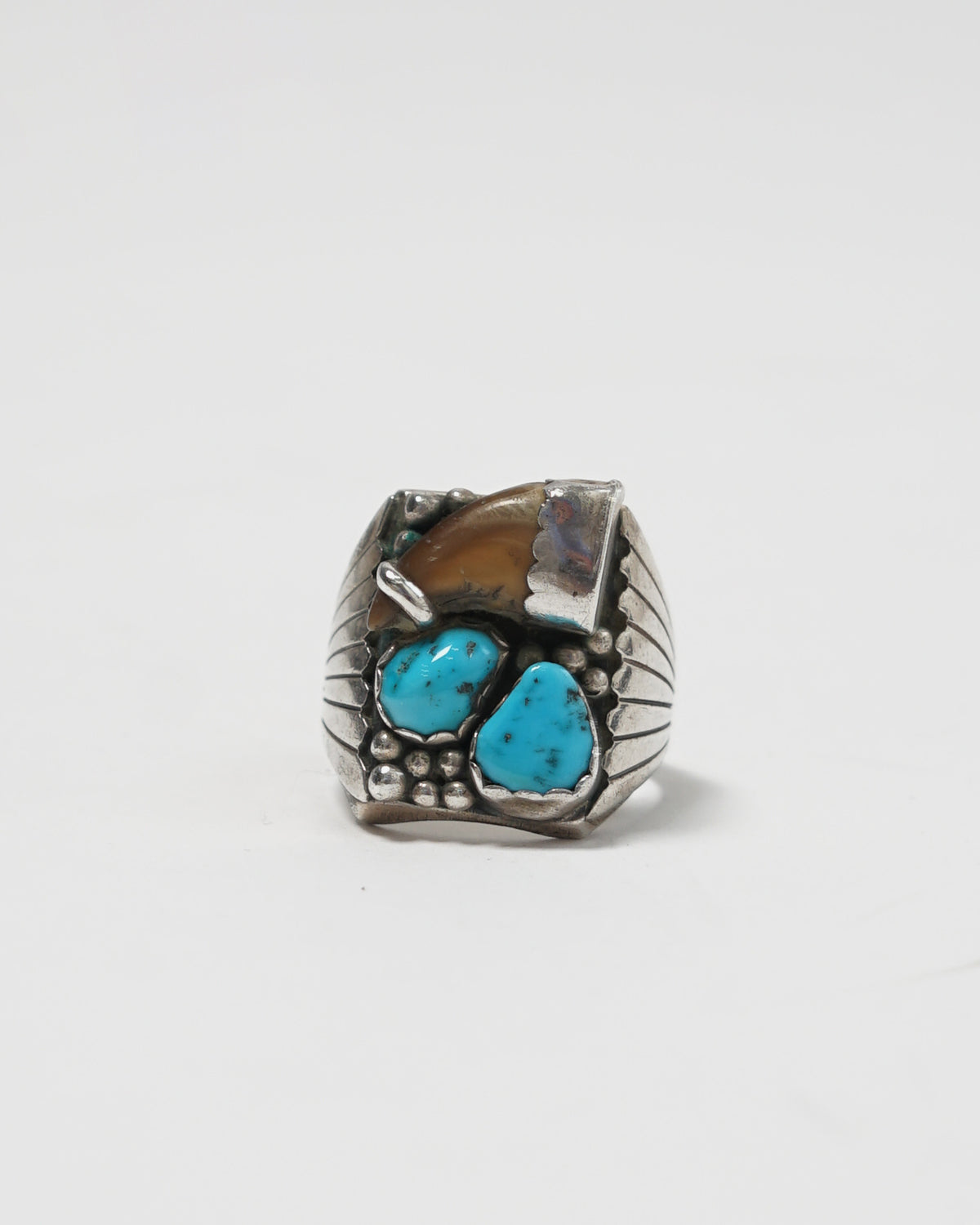 Silver Ring  w/ Turquoise & Tigereye / size: 12.5