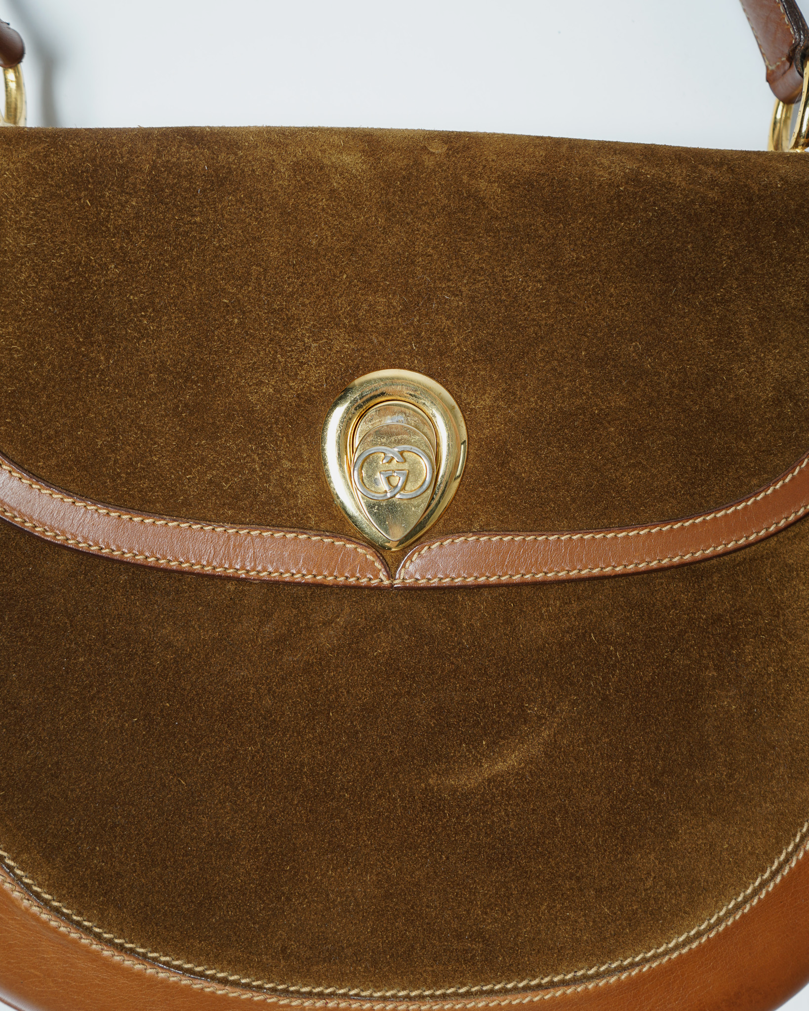 Suede w/ Leather Trim Shoulder Bag