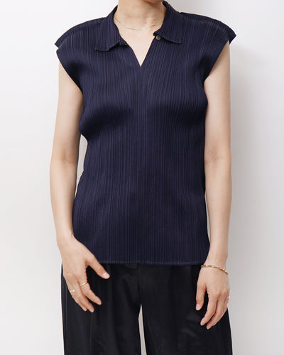 Issey Miyake Pleats Please Henry Neck S/S Pleated Top Made in