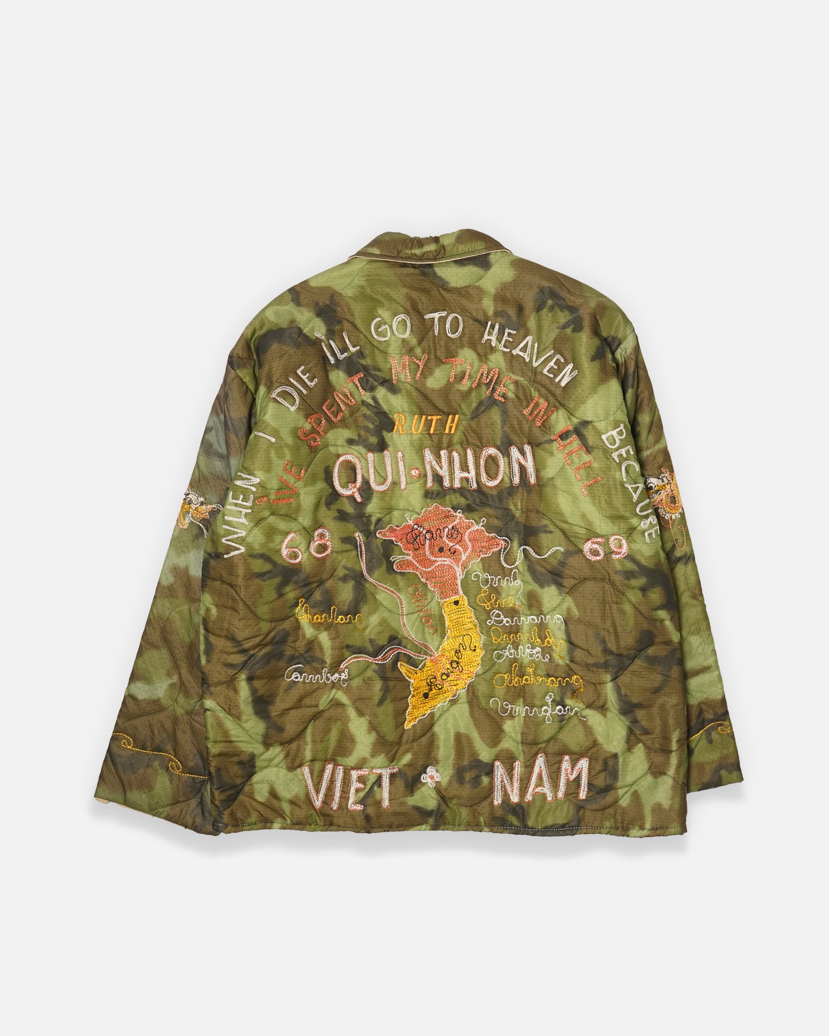 1960's Vietnam Embroidered Camo Quilting Souvenir Jacket – Front