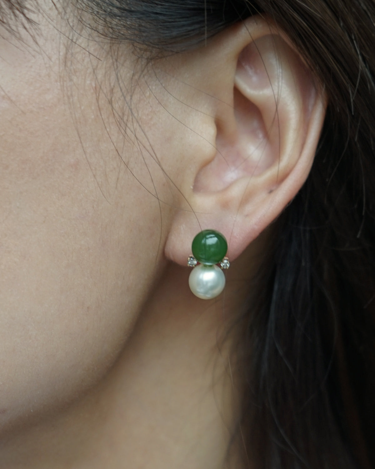 14k Gold x Dia / Jade / Pearl Earrings