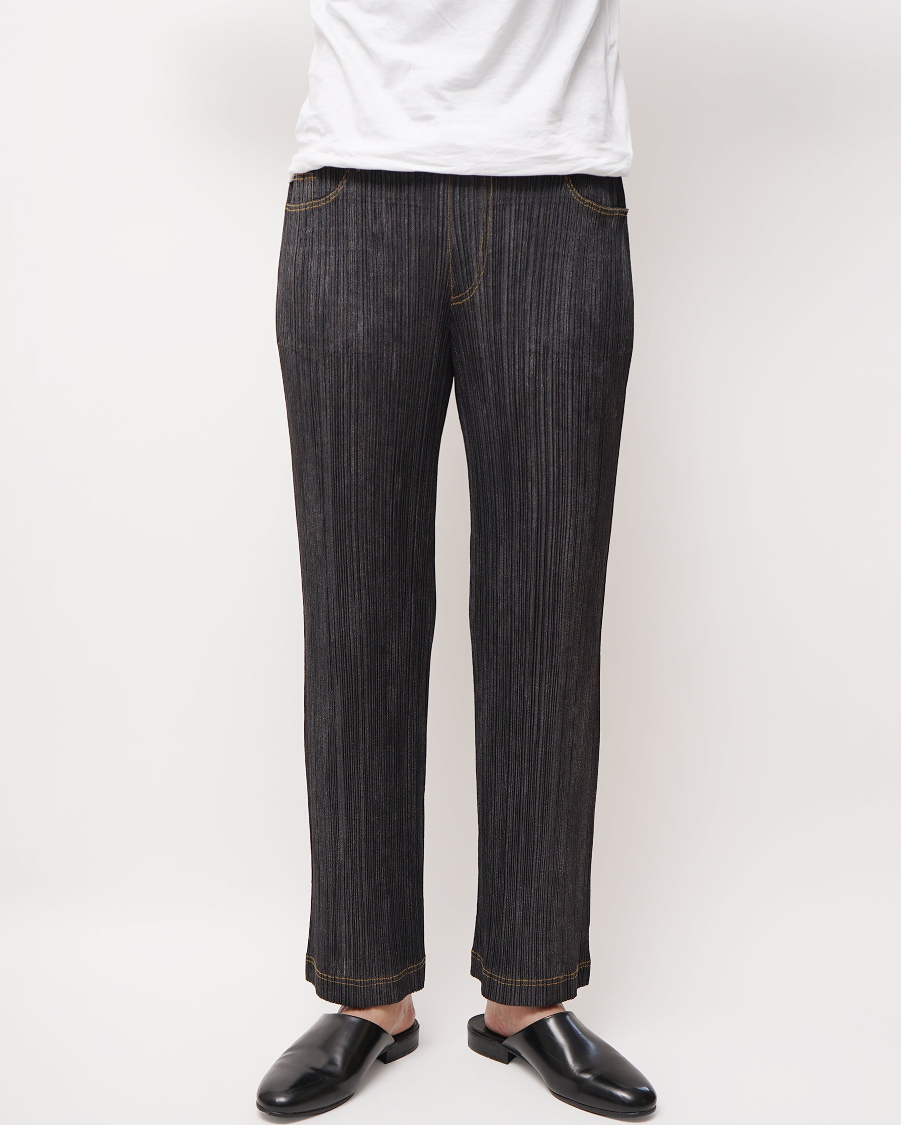 PLEATS PLEASE ISSEY MIYAKE デニム柄パンツ&ネイビー Issey Miyake