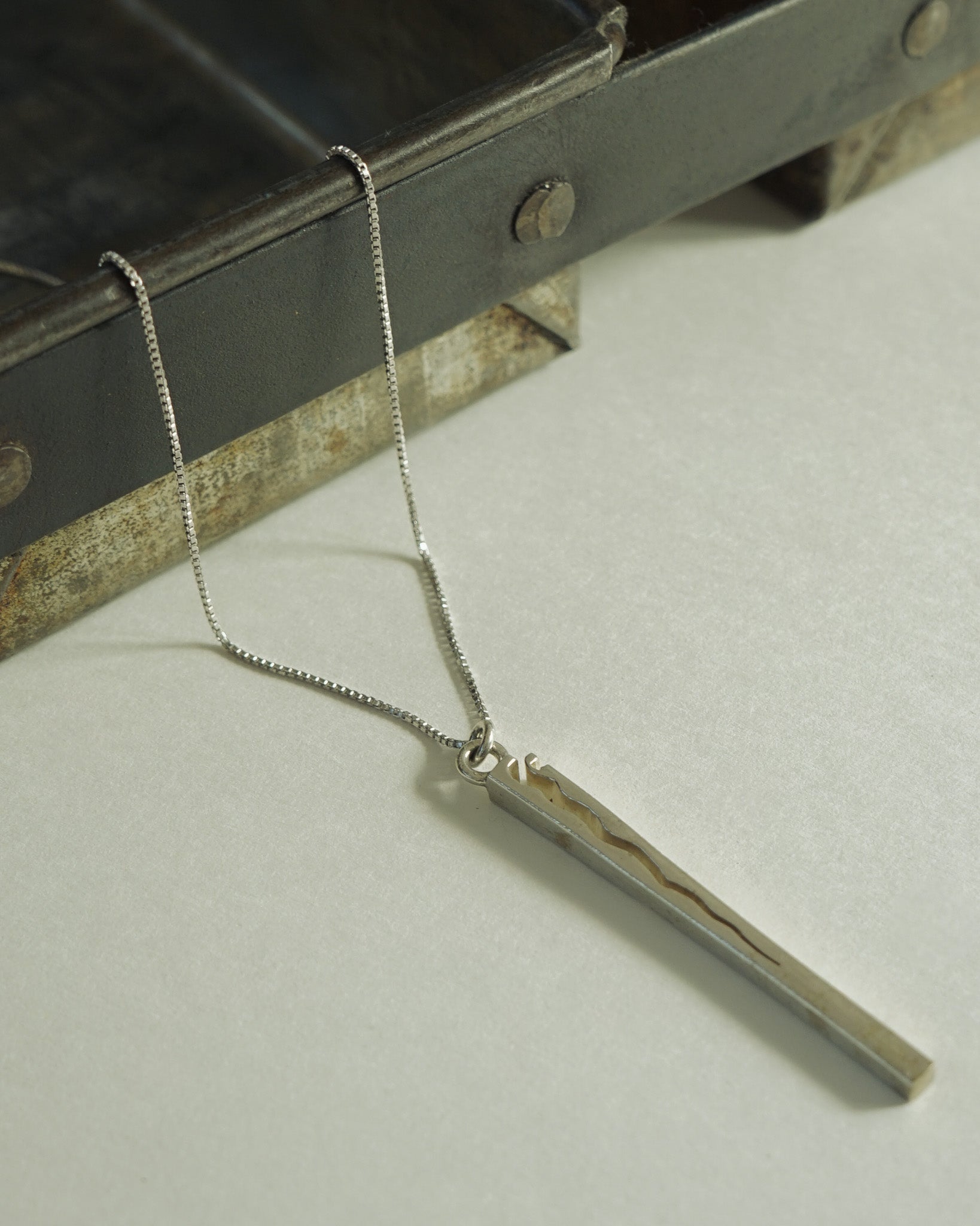 Silver Chain Necklace w/ Cracked Rod Charm