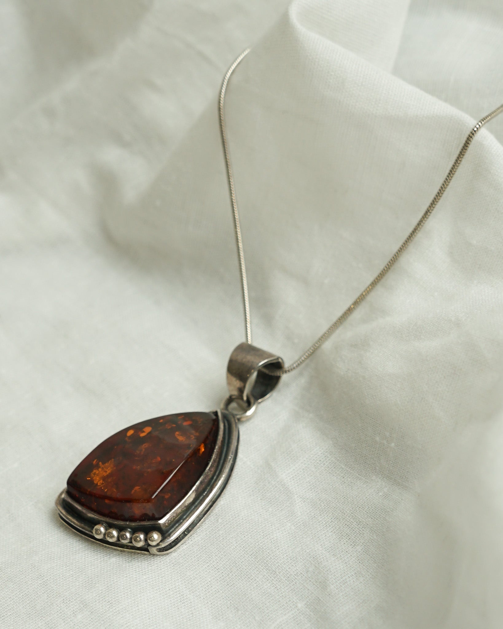 Silver Chain Necklace w/ Amber Charm