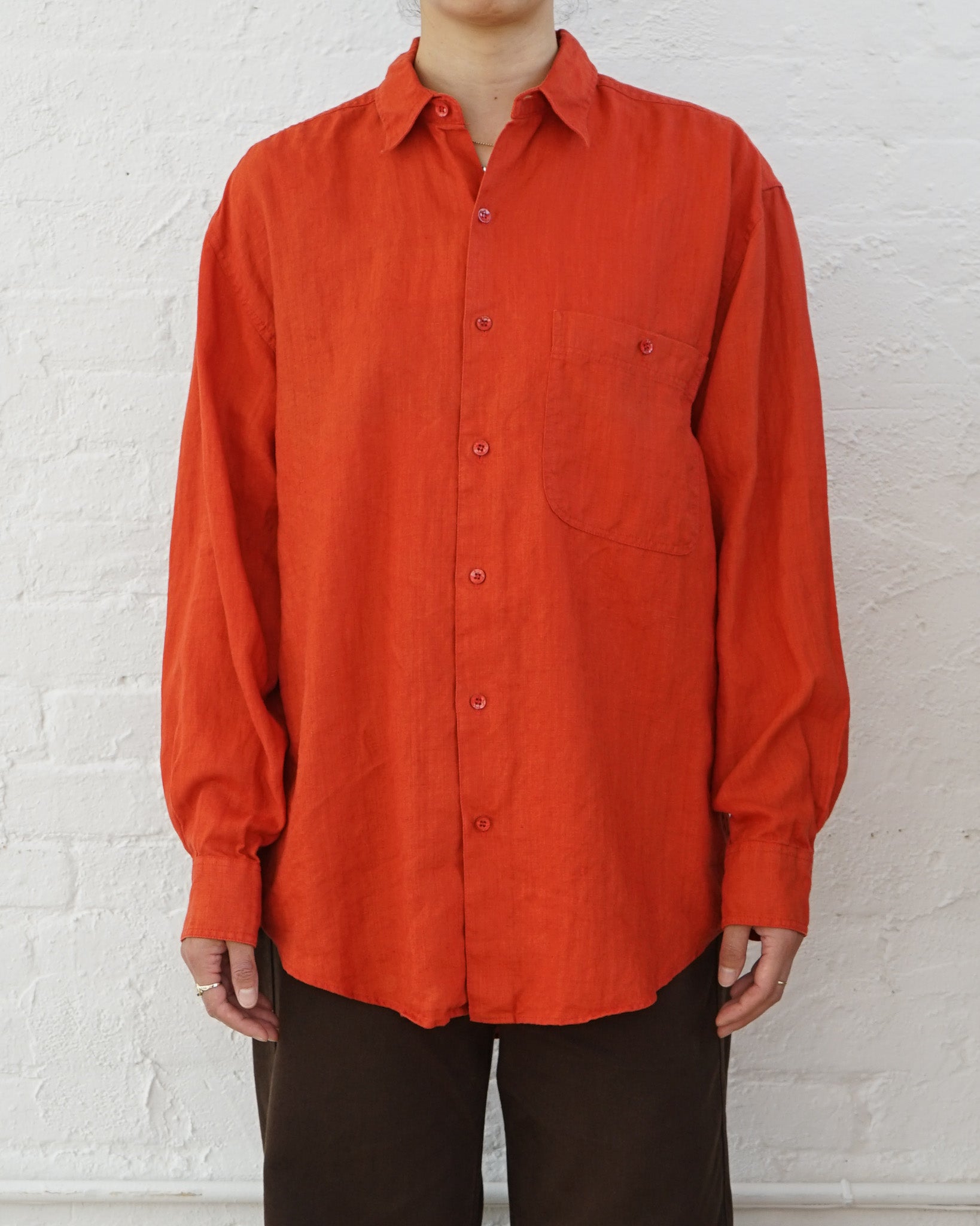 Washed Linen L/S Shirt / Orange
