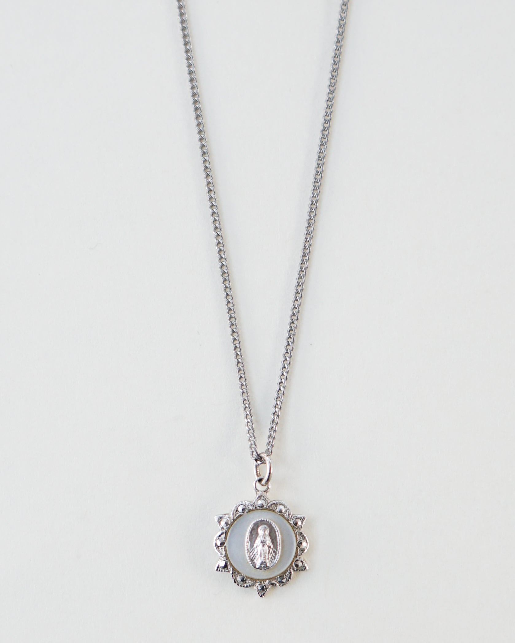 Silver Chain Necklace w/ Religious Charm