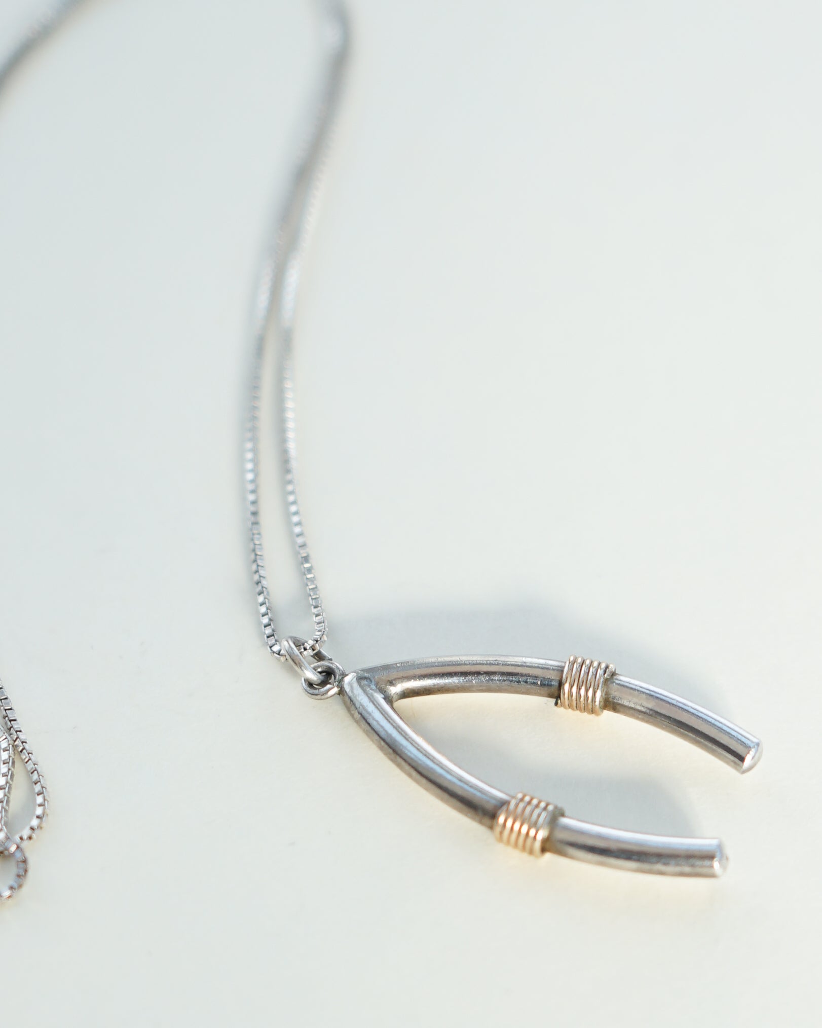 Silver Chain Necklace w/ Wishbone Charm