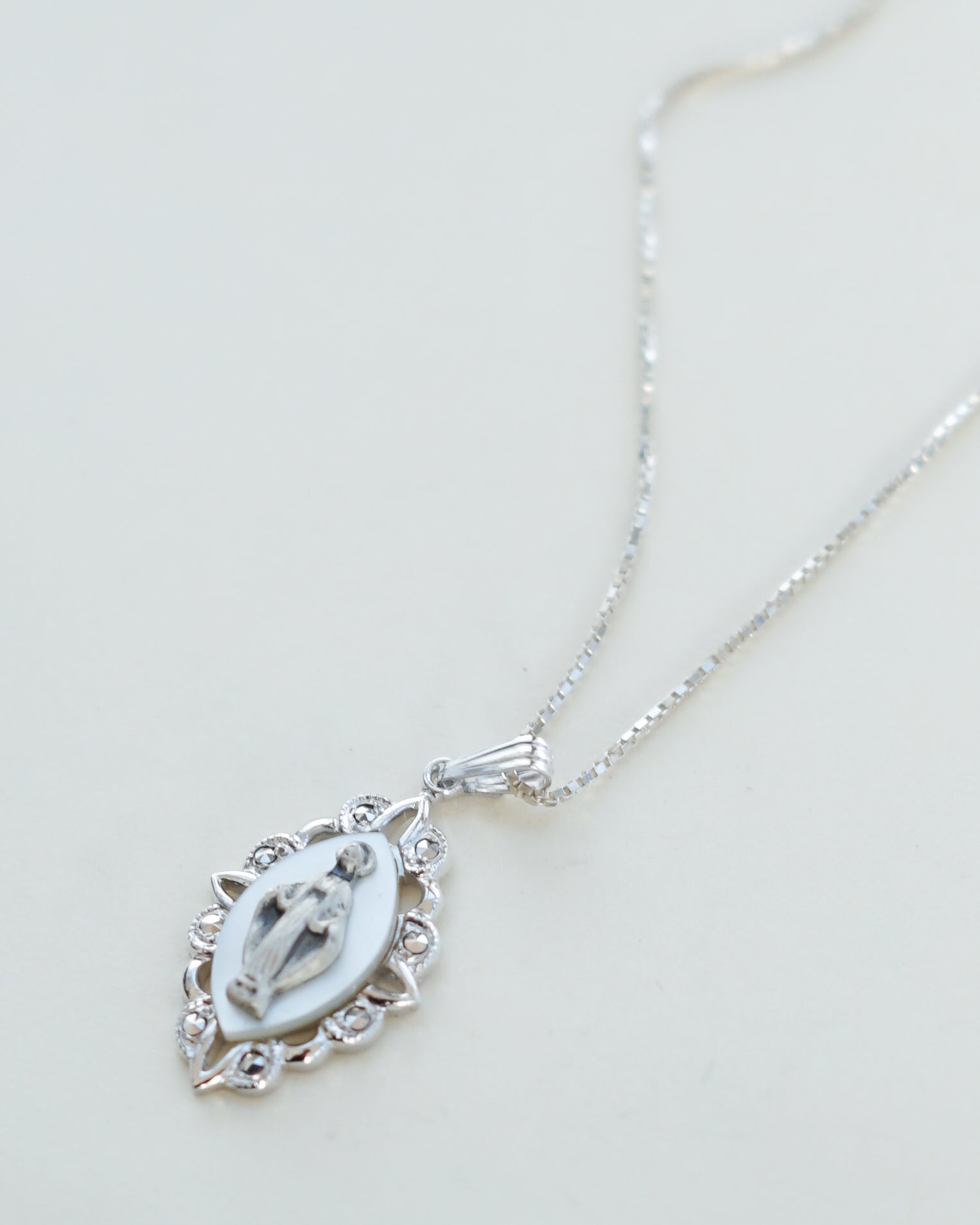 Silver Chain Necklace w/ Religious Charm