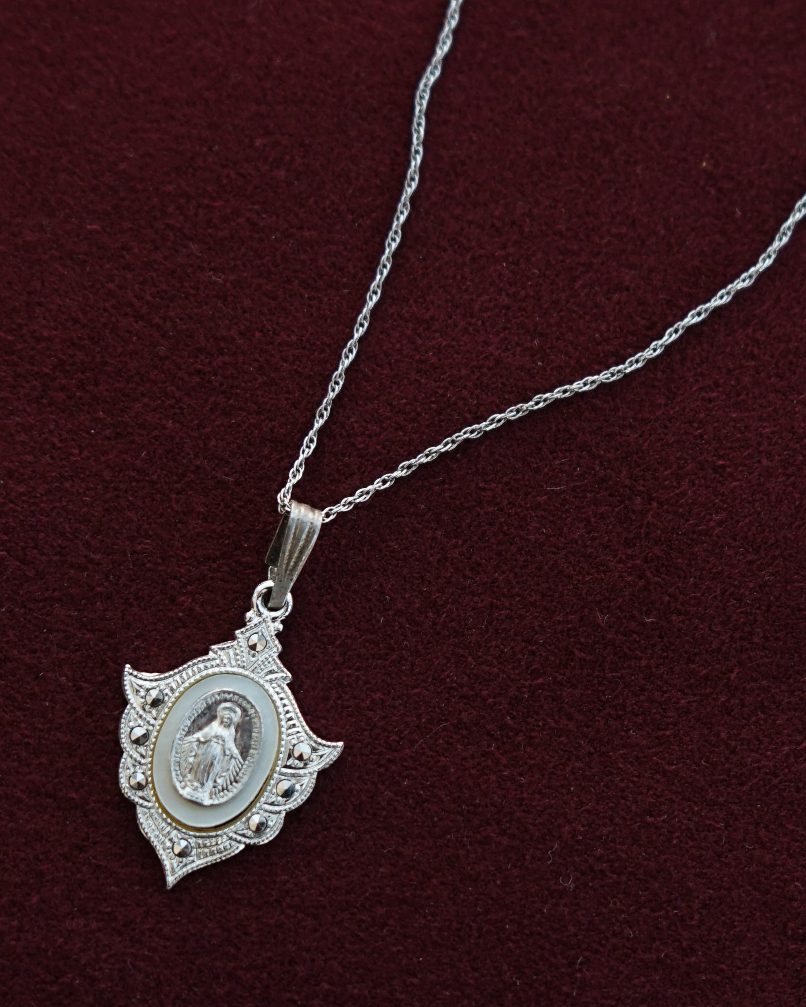 Silver Chain Necklace w/ Religious Charm