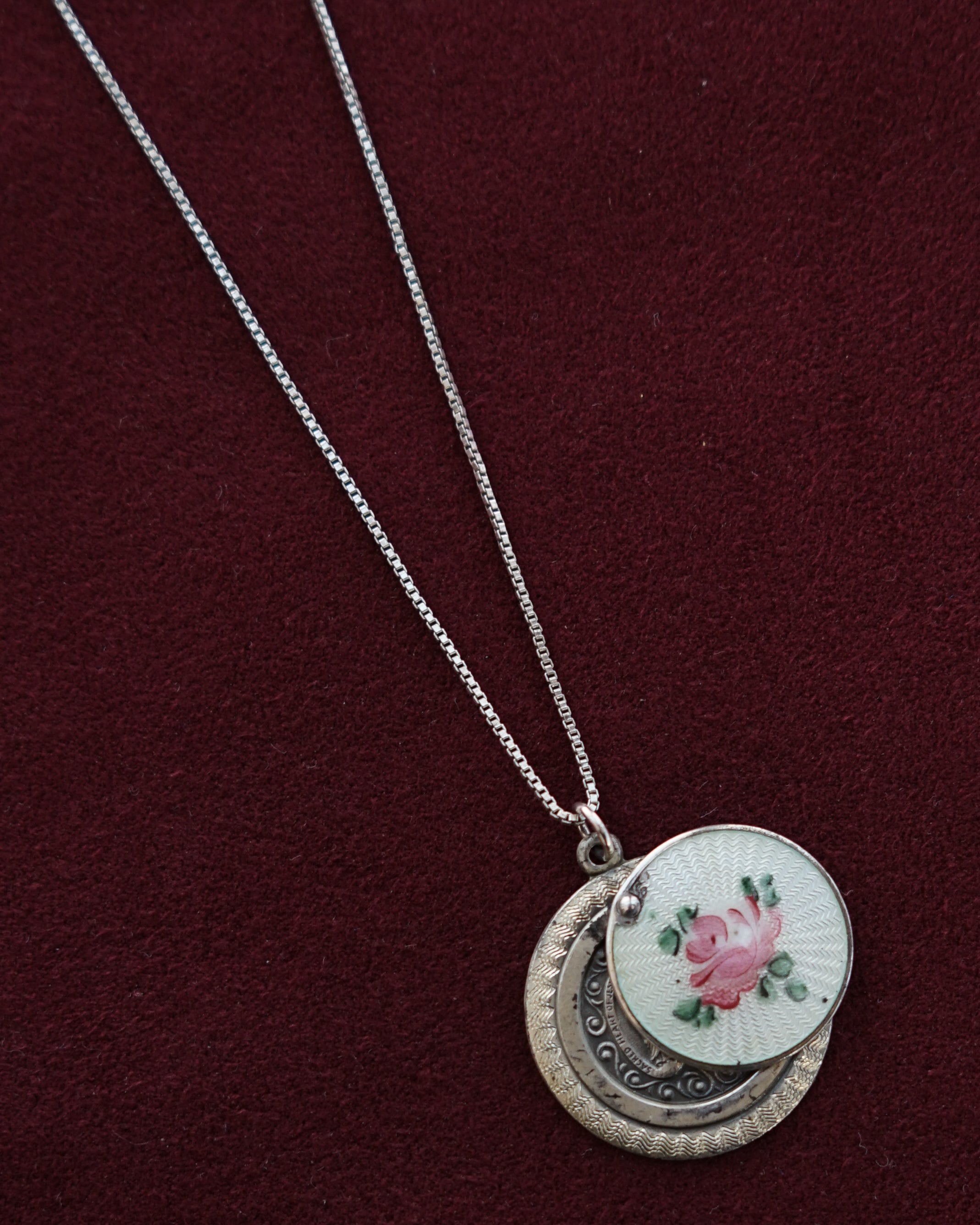 Silver Chain Necklace w/ Religious Charm