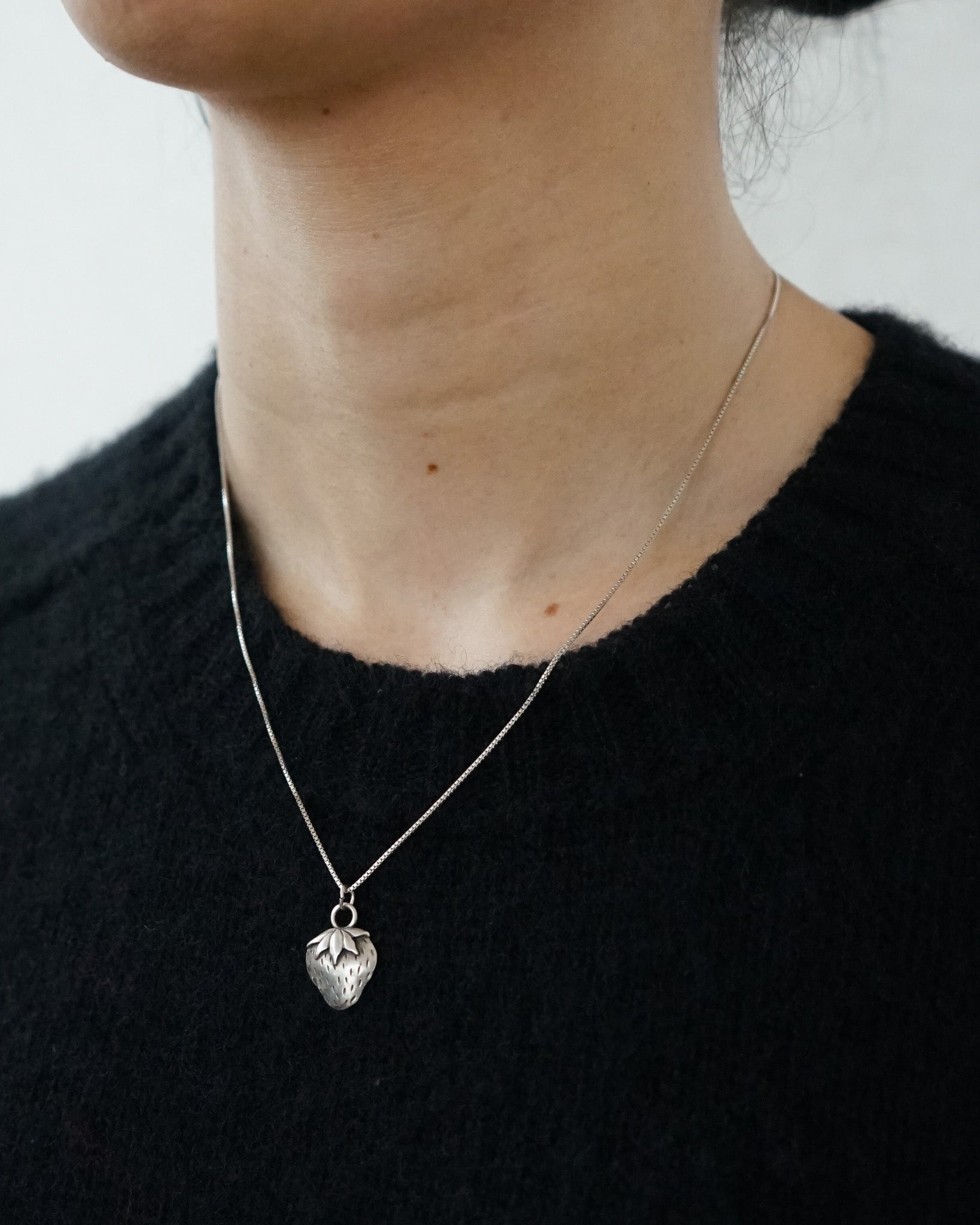 Silver Chain Necklace w/ Strawberry Charm