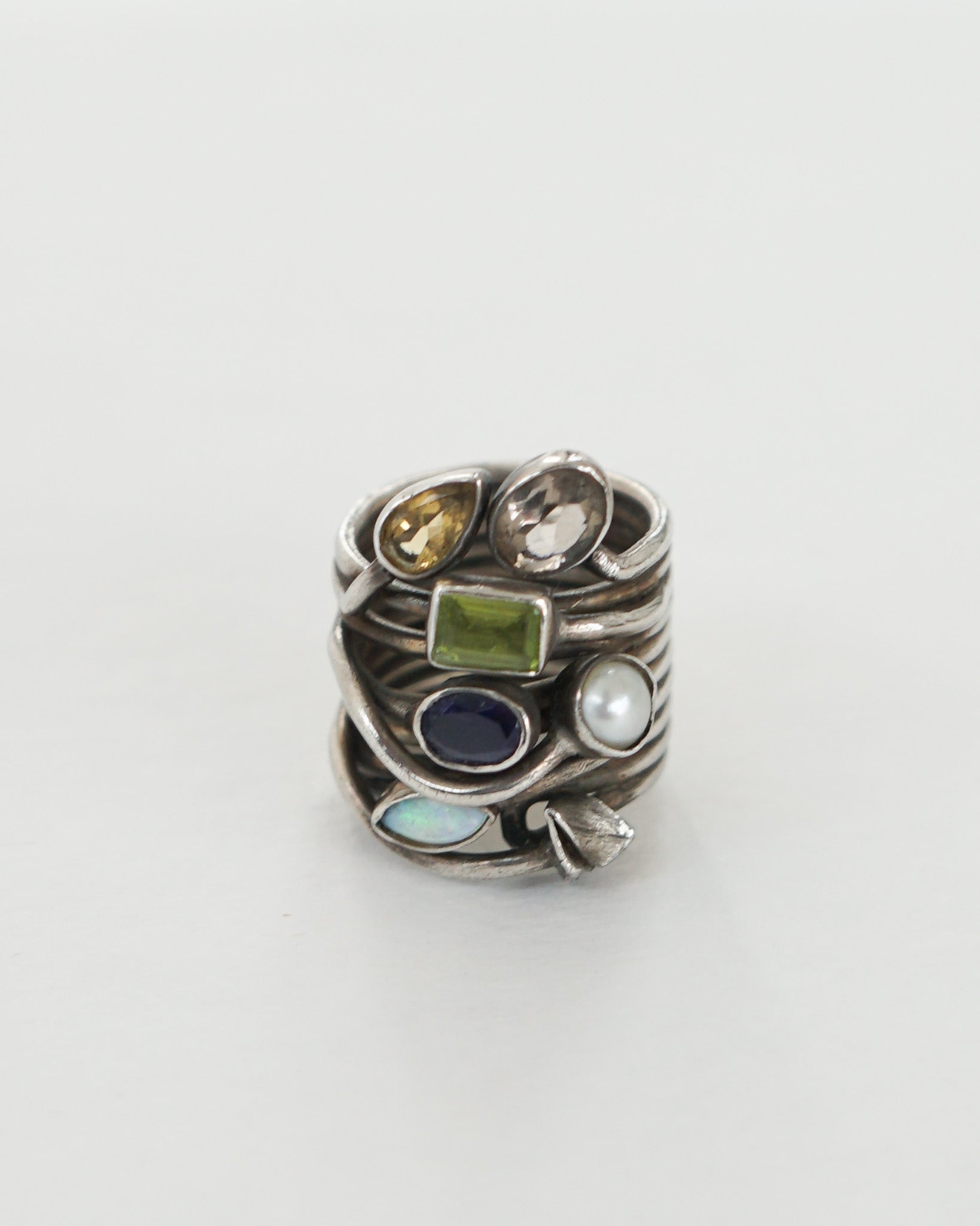 Silver Ring w/ Multi Stones / size: 9