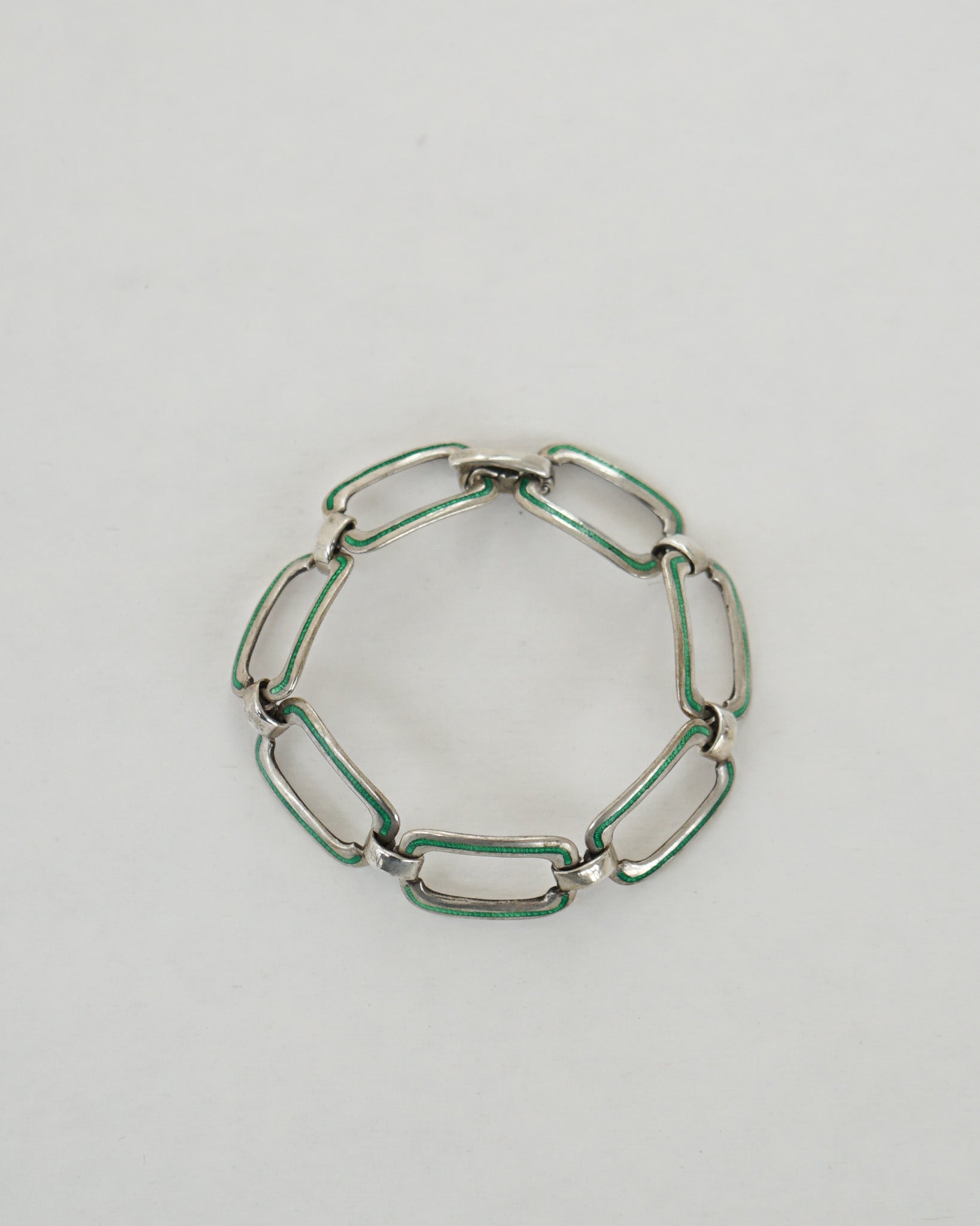 Silver Green Enameled Bracelet