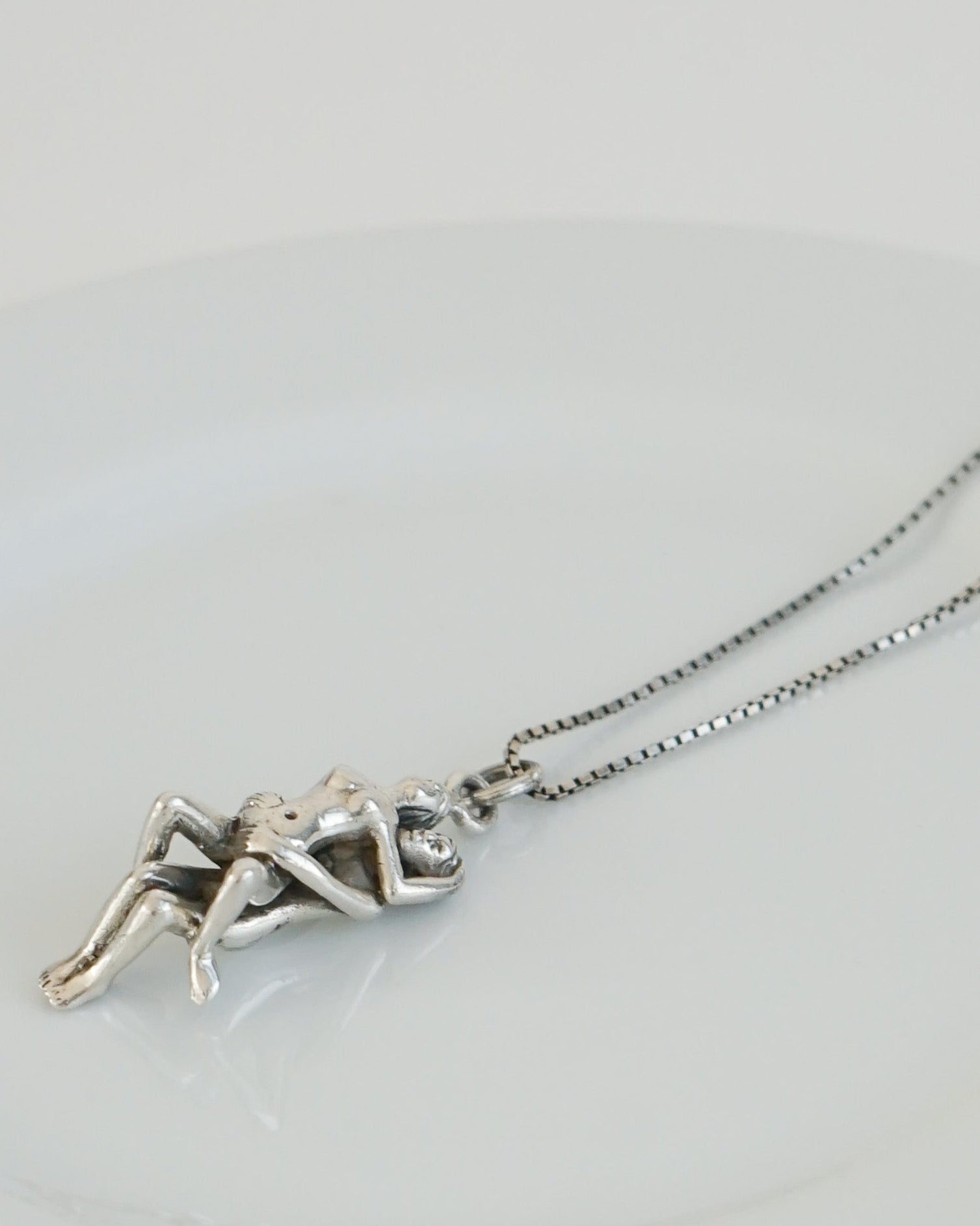 Silver Chain Necklace w/ Intimate Couple Charm