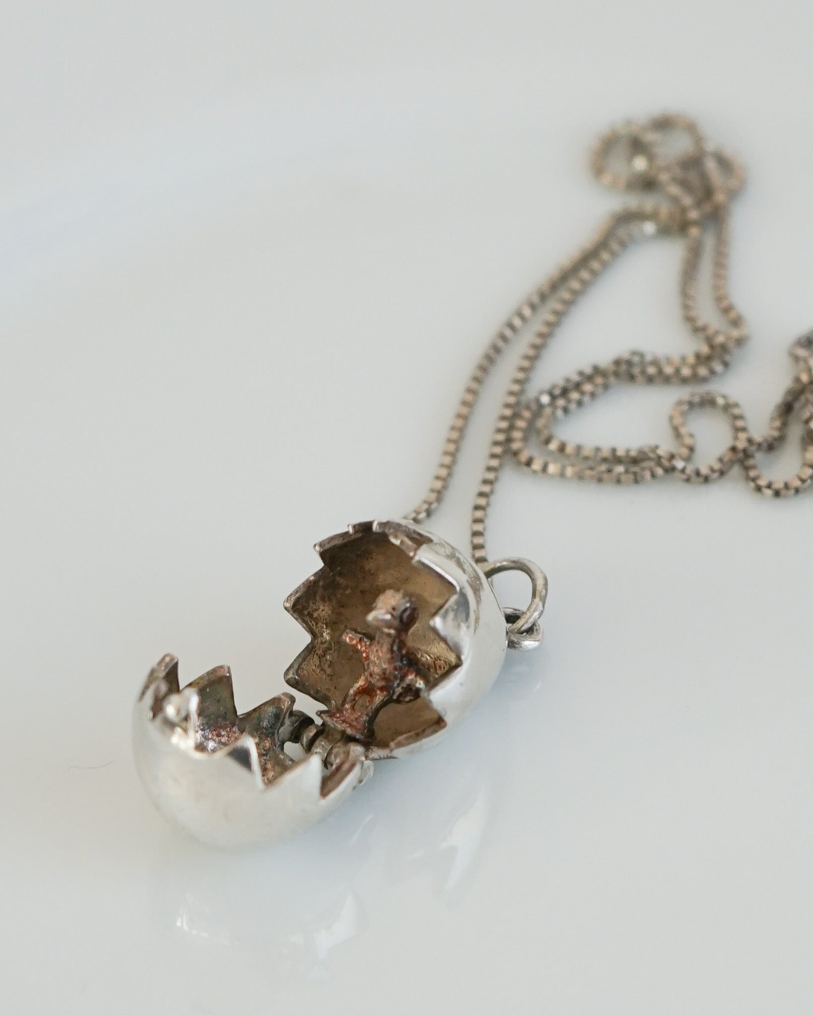 Silver Chain Necklace w/ Chick Hatching Charm