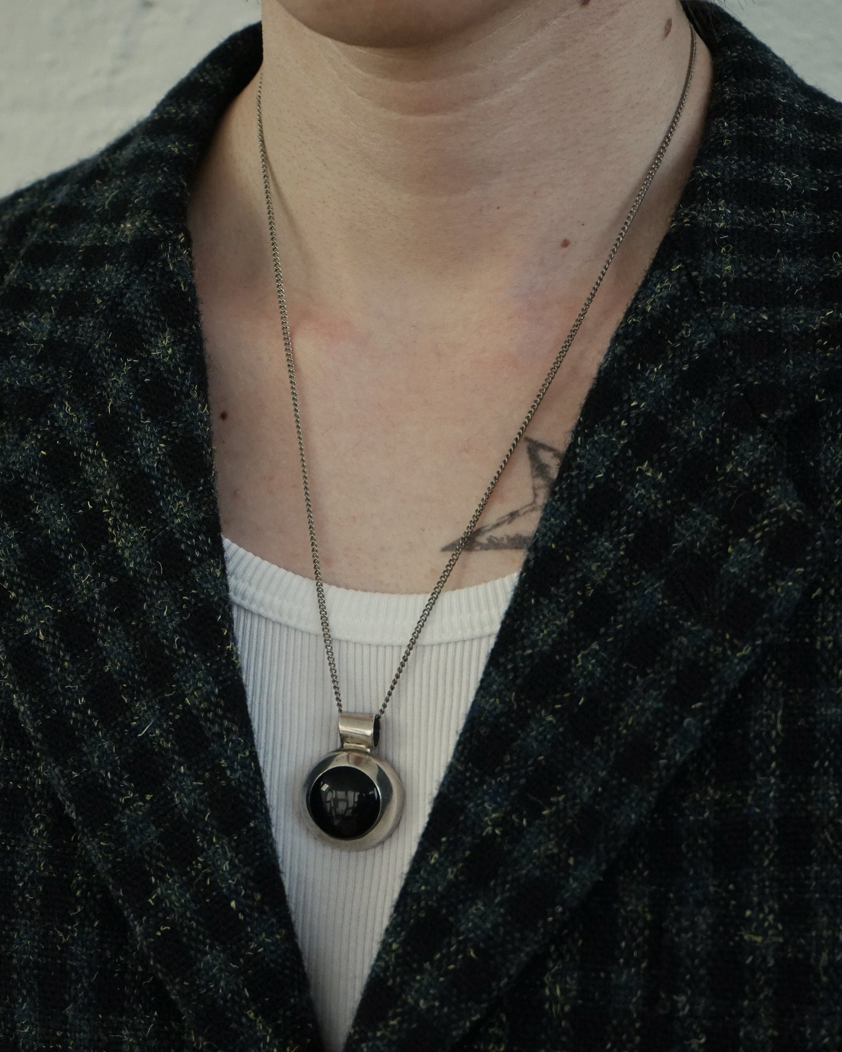 Silver Chain Necklace w/ Onyx Charm